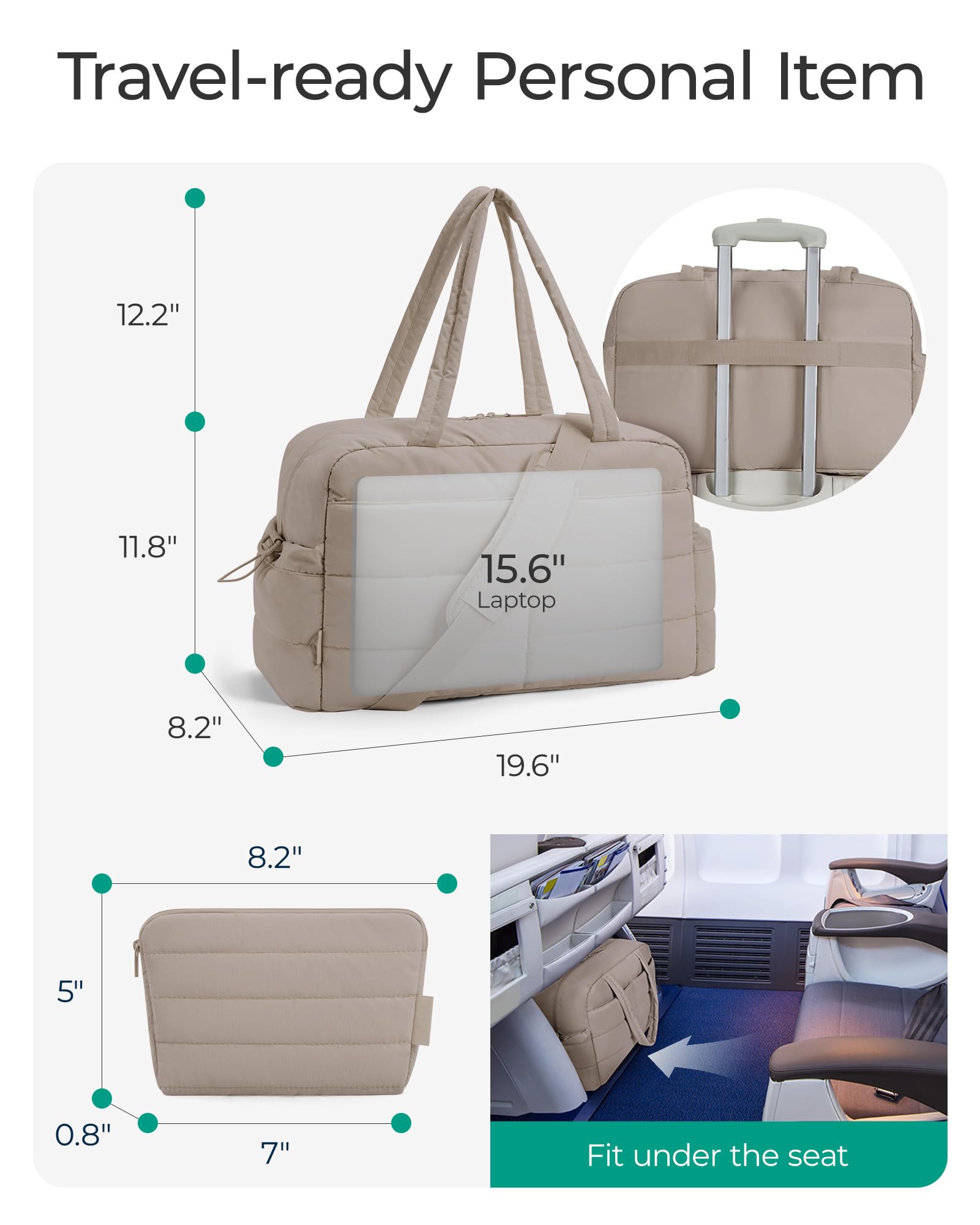 BAGSMART 31L Quilted Puffer Duffle Bag for Women - Gym, Travel & Weekender Overnight Bag with Laptop Compartment | Perfect for Workouts, Business Trips & Weekend Getaways (Khaki)