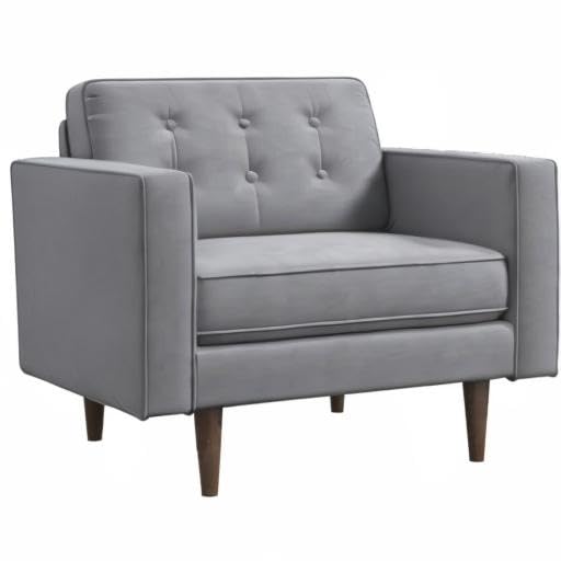 ASHCROFT Harriet Mid Century Modern Velvet Accent Armchair - Gray Upholstered Lounge Chair for Living Room, Bedroom & Office Decor