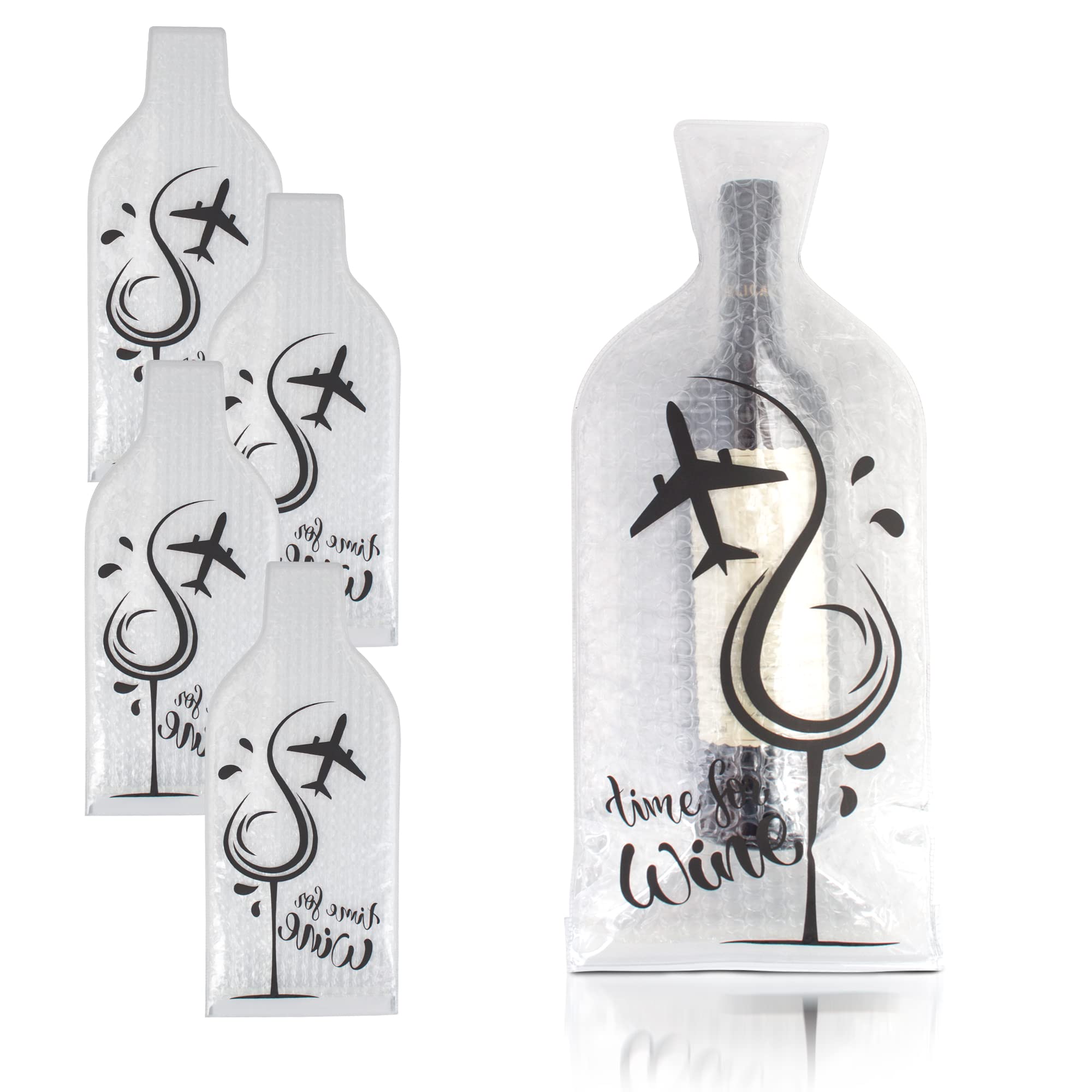 Premium 17 x 7.25 Inch Bubble Wine Bottle Protector Bags - Pack of 4 Clear Reusable Travel Bags for Airplane, Gifts & Shipping - Protect Your Wine During Flights & Transport