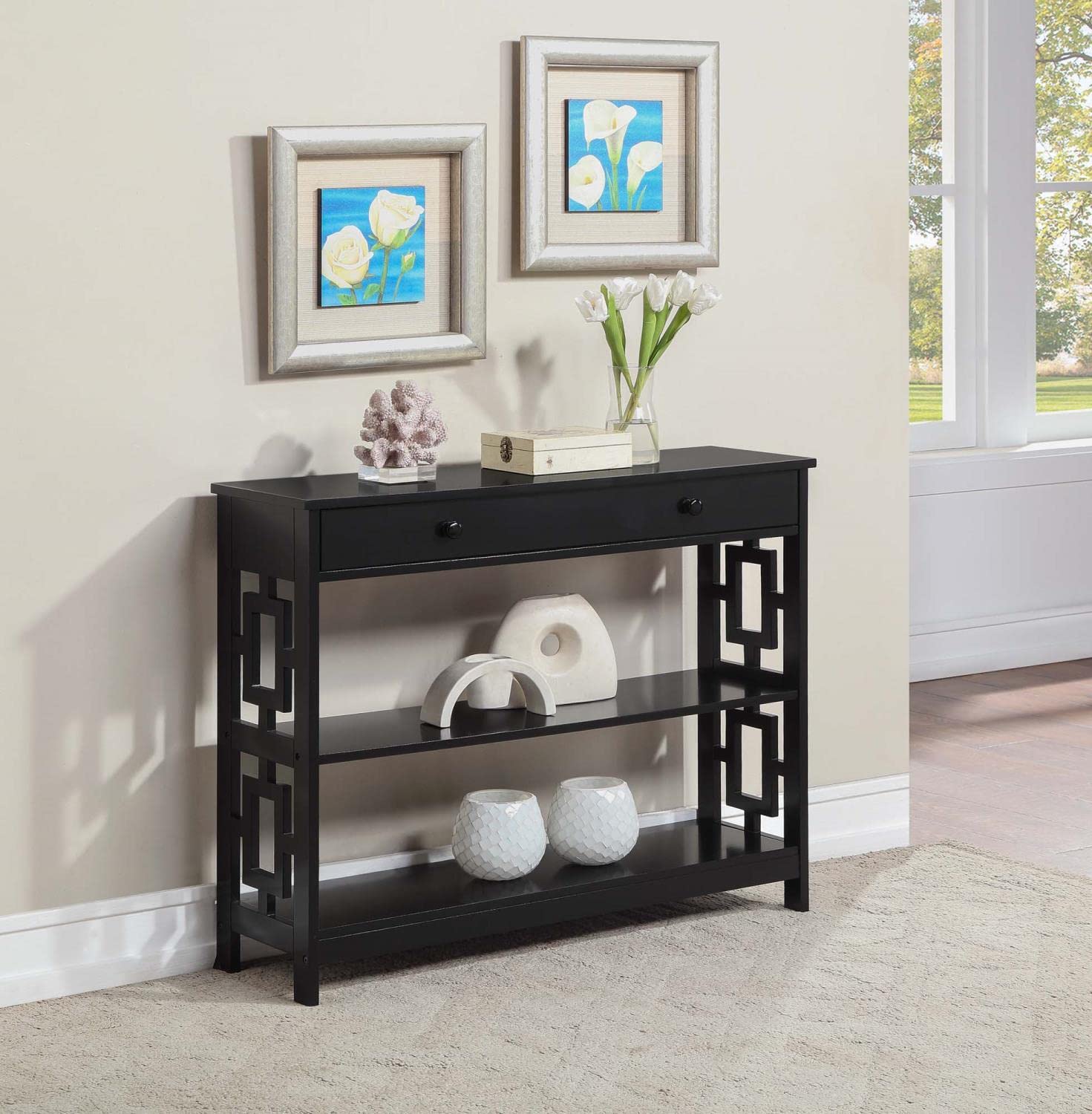 Convenience Concepts Town Square Console Table - Modern Black Entryway Table for Hallway, Living Room & Home Decor | Stylish & Functional Furniture for Small Spaces
