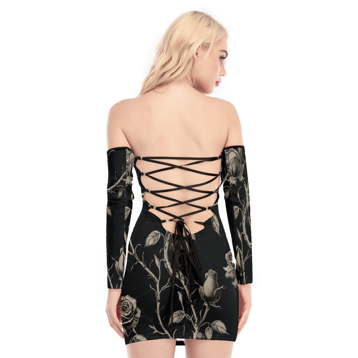 Forest Of Decay Women's Sexy Off Shoulder Back Lace Up Bodycon Dress - Perfect for Date Night, Party & Special Occasions