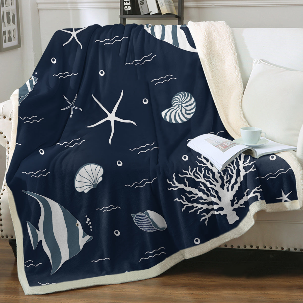 Cozy Blue Ocean Sherpa Fleece Blanket - Ultra Soft & Warm Throw for Couch, Bed, and Travel - Perfect for Winter Nights & Home Decor