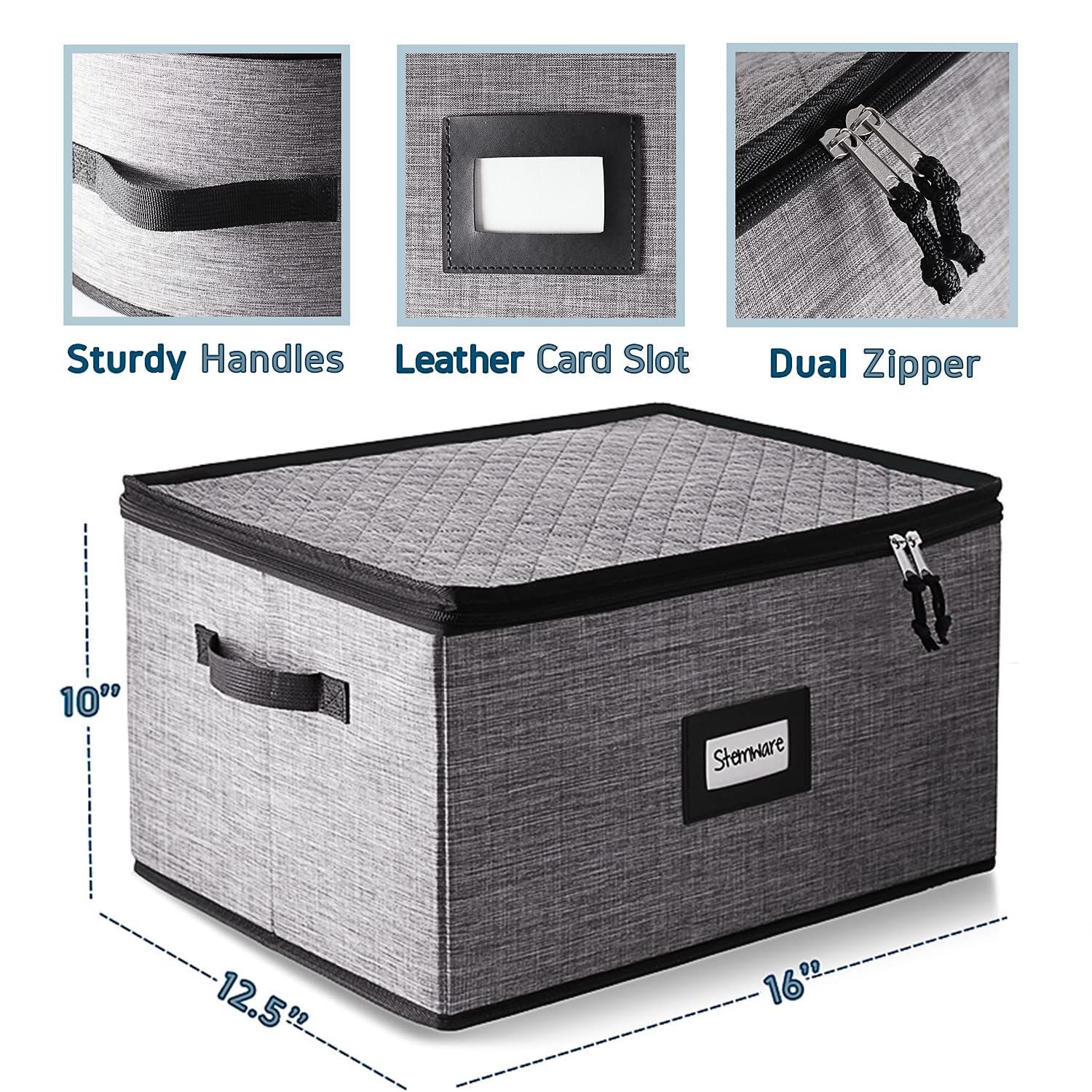 Premium 12-Piece Wine Glass Storage Box with Dividers - Quilted & Stackable Stemware Organizer for Moving, Seasonal Storage | Hard Shell China Storage Containers for Safe Transport & Home Bar Organization