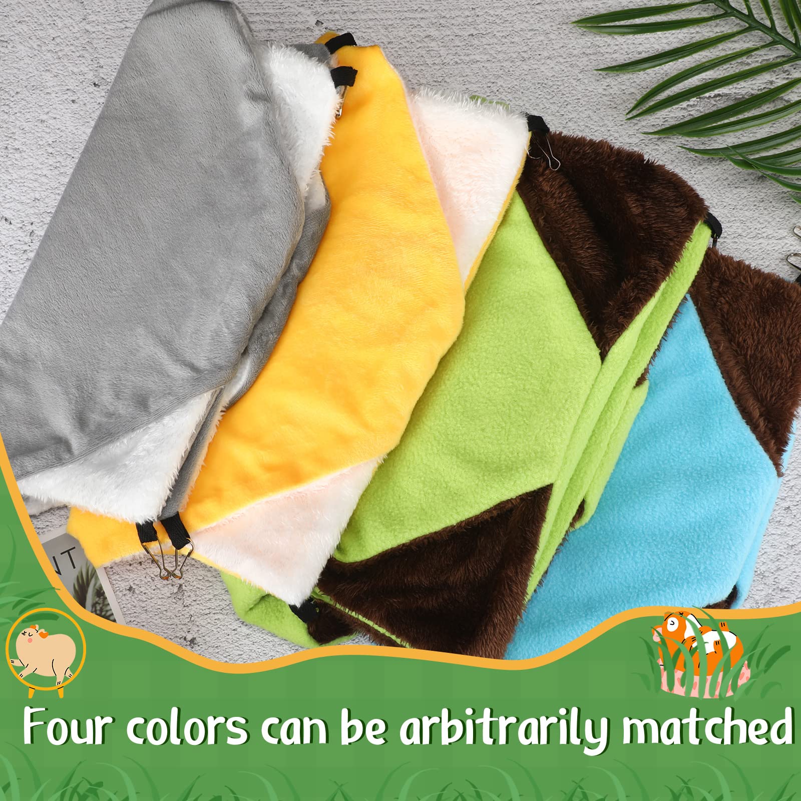 Nuogo 4-Pack Double Layer Small Animal Hammock - Ferret, Rat, Guinea Pig, Squirrel & Chinchilla Bed for Cage - Hanging Play & Sleep Accessories in Green, Blue, Gray & Yellow - Perfect for Small Pet Cages, Playtime & Cozy Napping Spaces