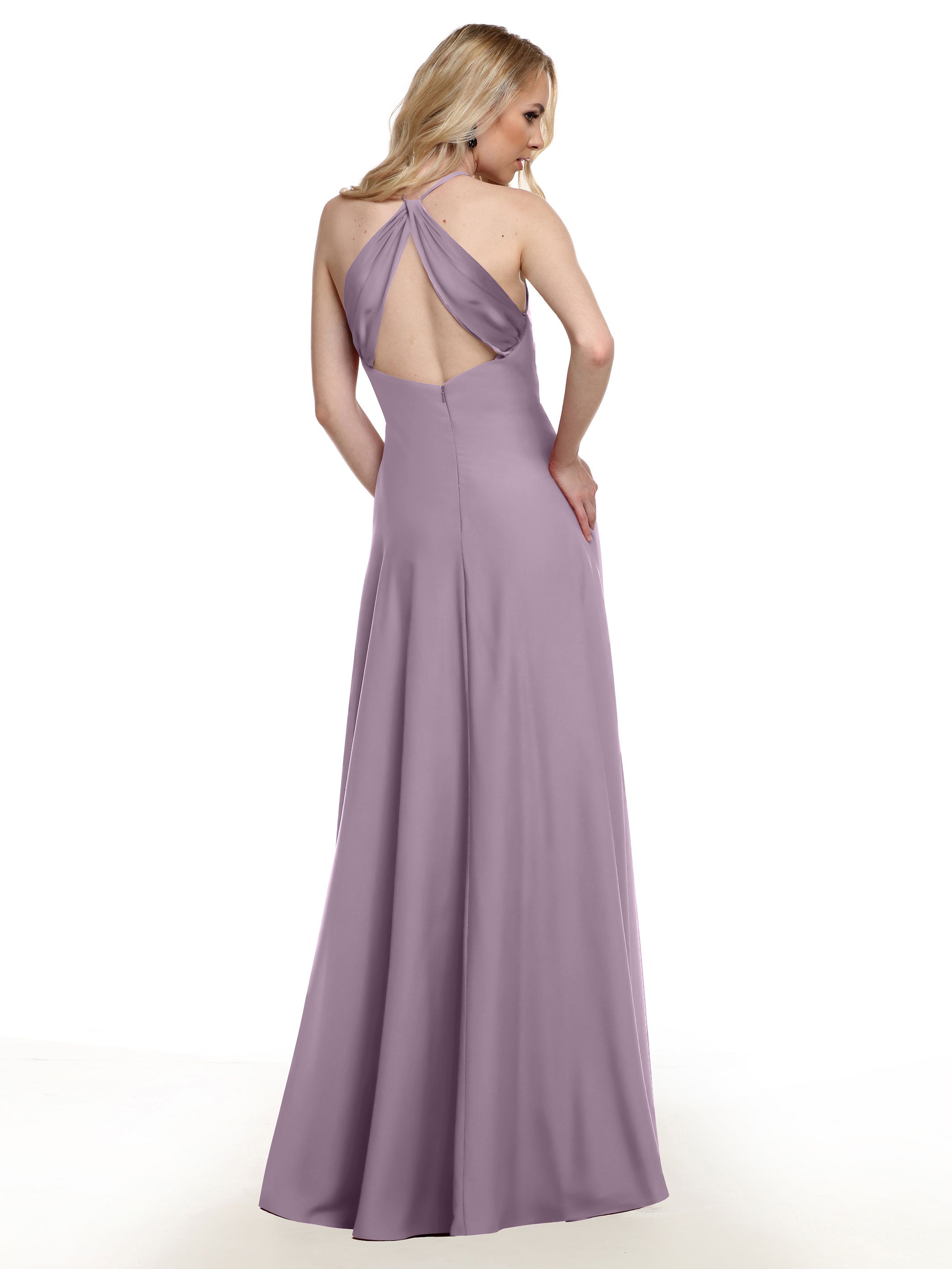 Elegant 83022 Stretch Chiffon Halter A-Line Bridesmaid Dress with Pockets - Perfect for Weddings, Formal Events & Special Occasions