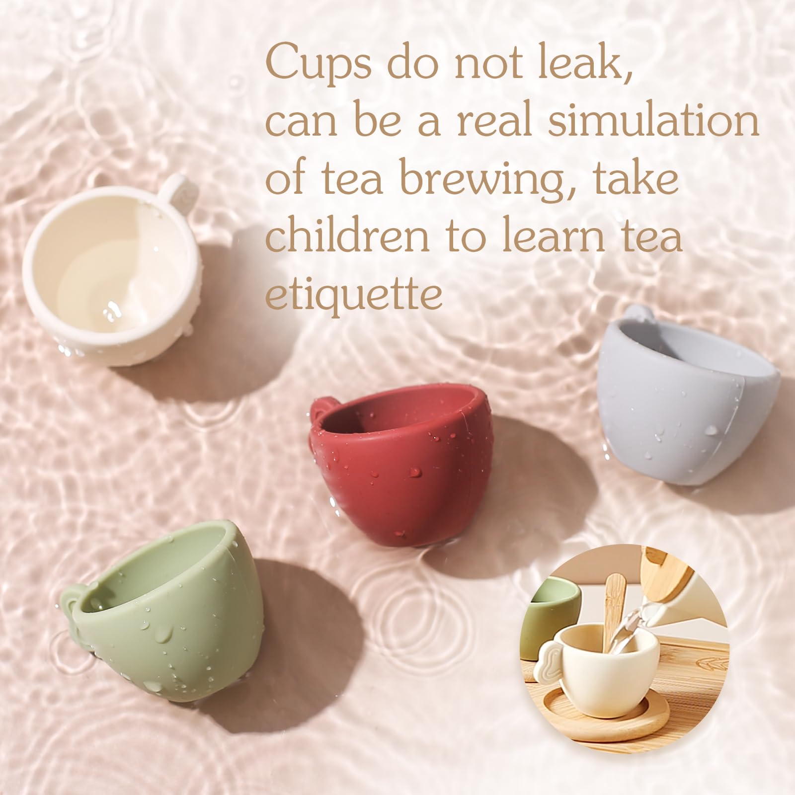 **Wooden Tea Set for Kids - 12-Piece Pretend Play Tea Party Set with Teapot, Cups, Scoop & Tray - Safe Silicone & Wood Toddler Kitchen Toys - Perfect Gift for Girls (Birthday, Pretend Play, Role Play, Tea Parties)**