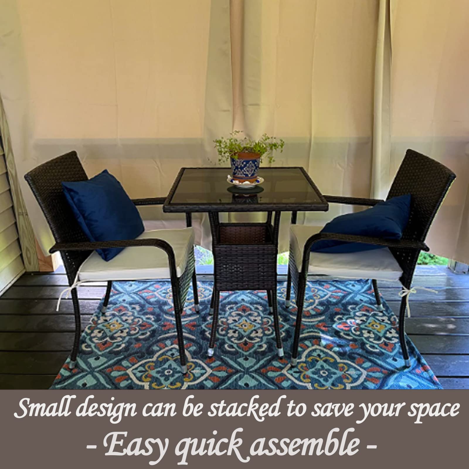 2-Person Outdoor Bistro Table Set - Weather-Resistant Wicker Patio Dining Table & Chairs for Balcony, Deck, Garden, Lawn & Small Spaces - Perfect for Couples, Coffee Dates & Al Fresco Dining