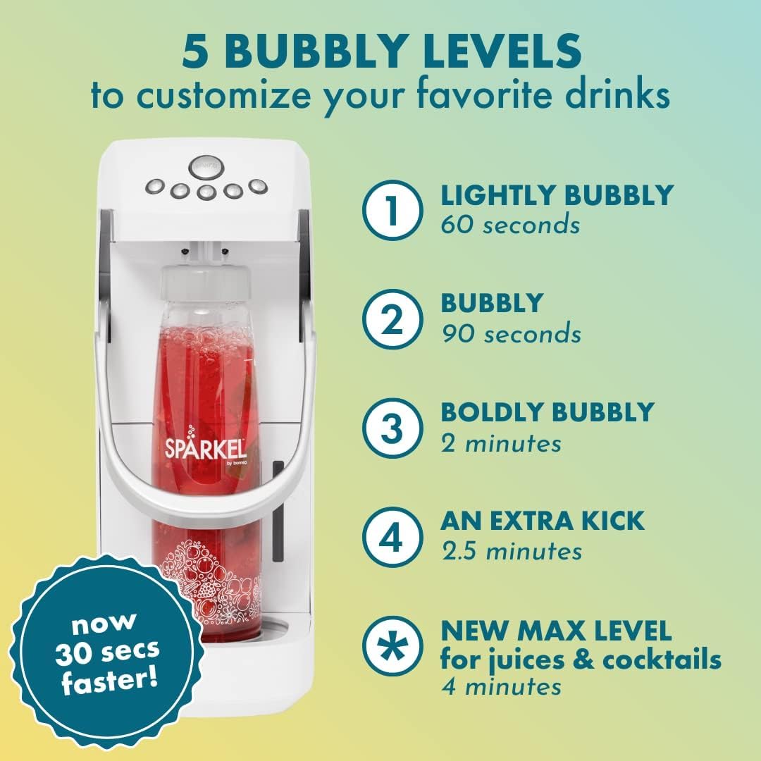 Spärkel Sparkling Water Maker Machine - Cherry Red Soda Stream Alternative with 5 Carbonation Levels | No CO2 Tank Needed | Uses Fresh Natural Ingredients | Perfect for Home, Office & Party Beverage Stations