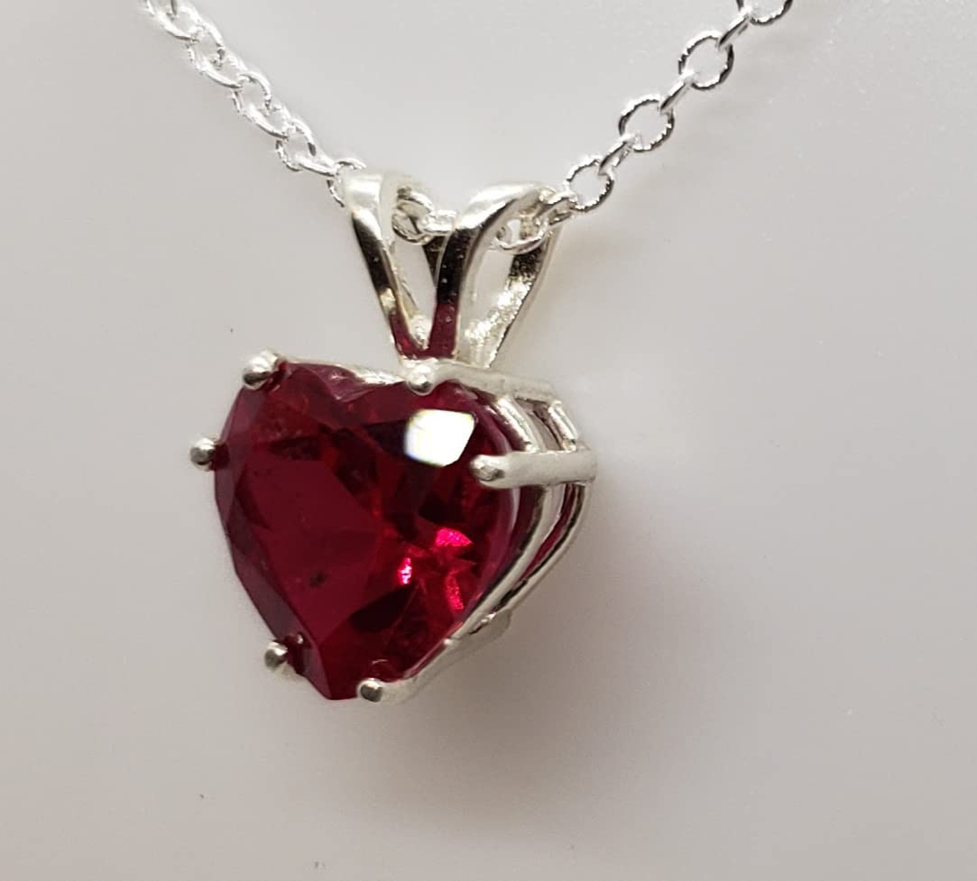 Ruby Heart Sterling Silver Earring and Necklace Set - Elegant Jewelry Gift for Women, Valentine's Day, Anniversary, or Special Occasion