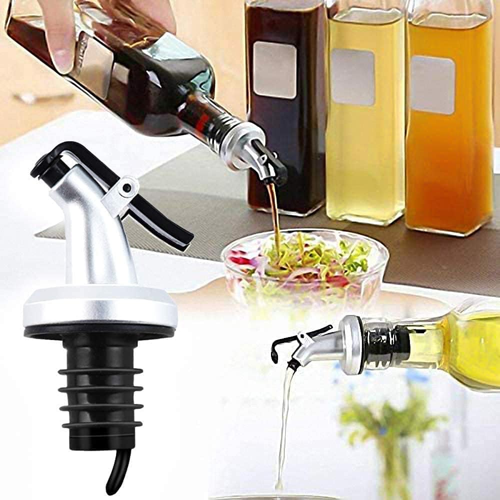 Stainless Steel Oil Bottle Pourer with Plastic Nozzle - Free Flow Wine and Liquor Dispenser Cap for Olive Oil, Kitchen, Bar, Restaurant Use (3 Pack) - Perfect for Home, Hotel, and Commercial Use
