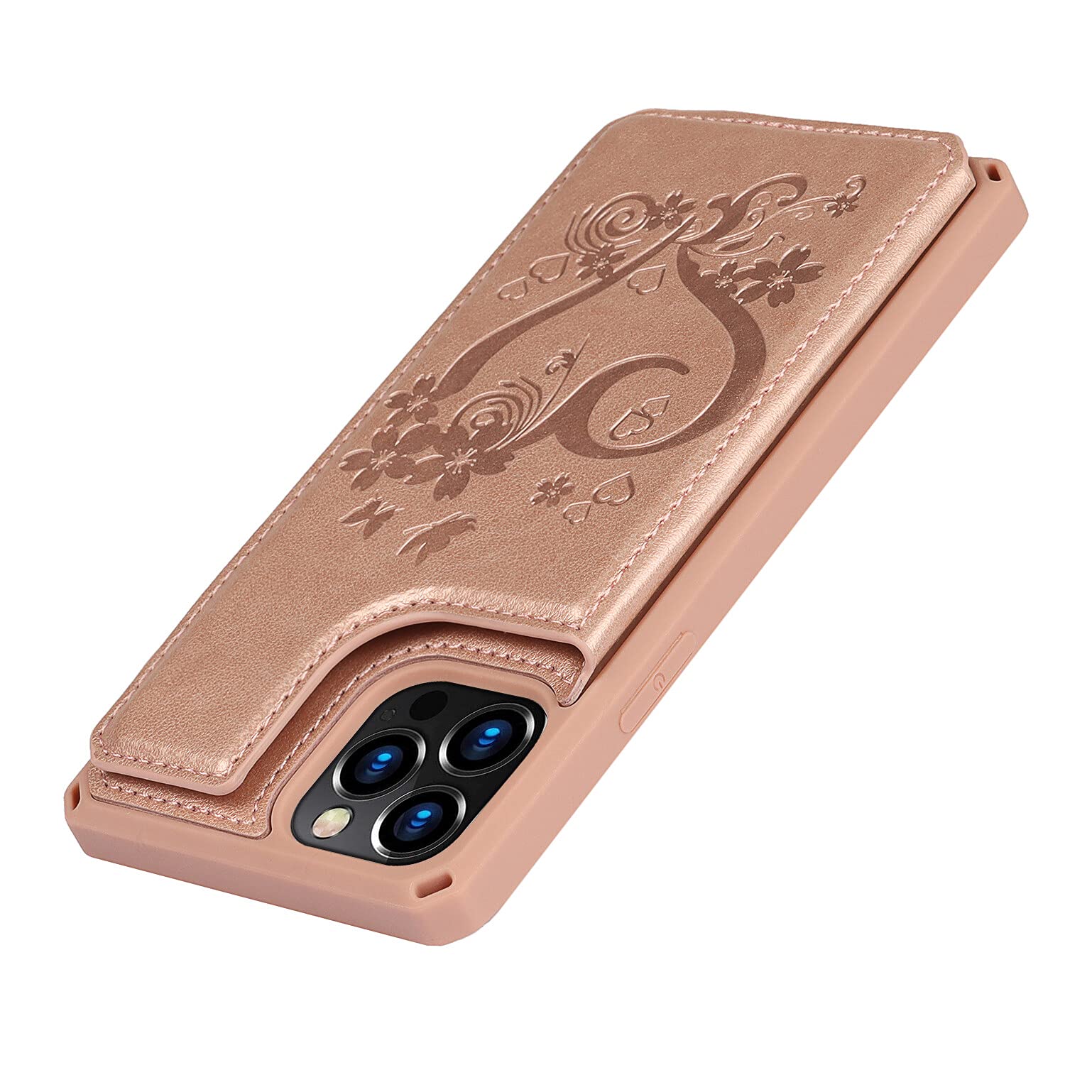 Premium Leather Wallet Case for iPhone 12/12 Pro - Shockproof Protective Cover with Card Holder, Stand & Wrist Strap (Rose Gold) | Perfect for Business, Travel & Everyday Use