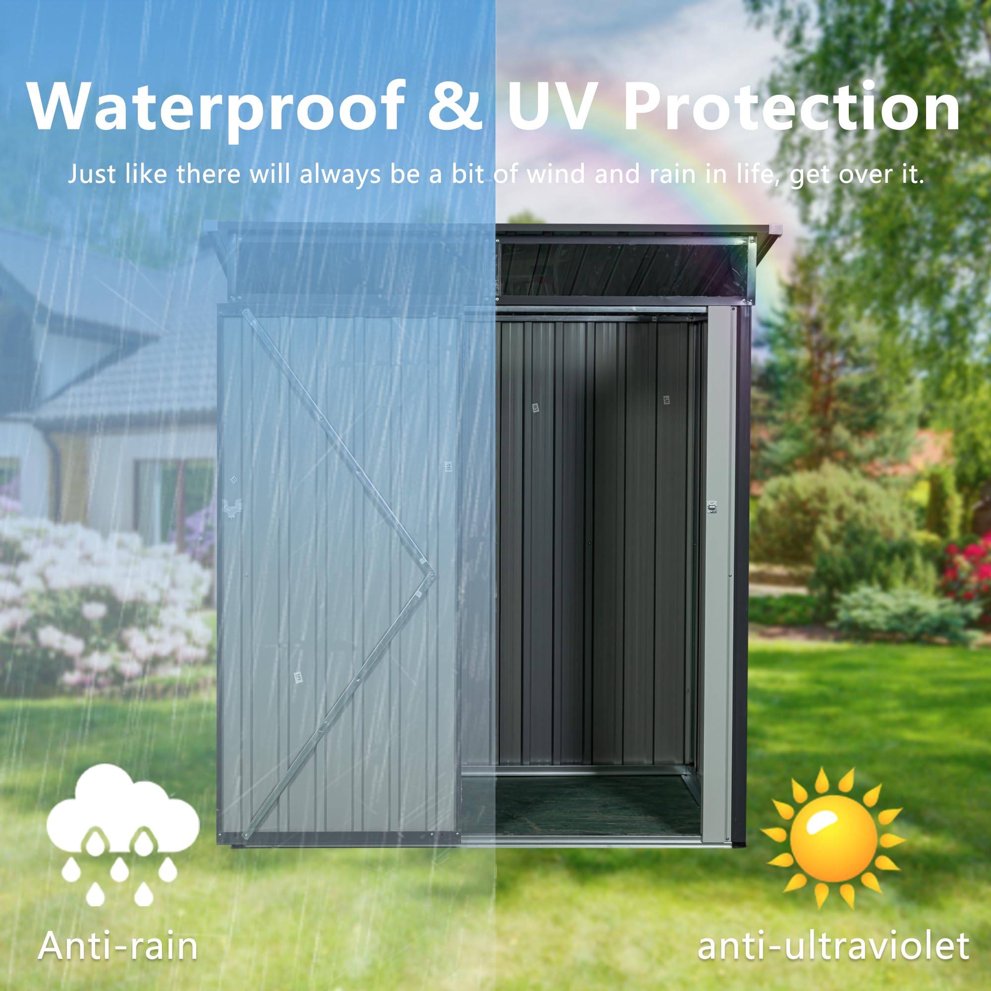 5x3ft Galvanized Steel Outdoor Storage Shed - Lockable Metal Garden Shed for Garbage Cans, Tools & Lawn Equipment | Weather-Resistant Backyard, Patio & Garage Storage Solution (Gray)