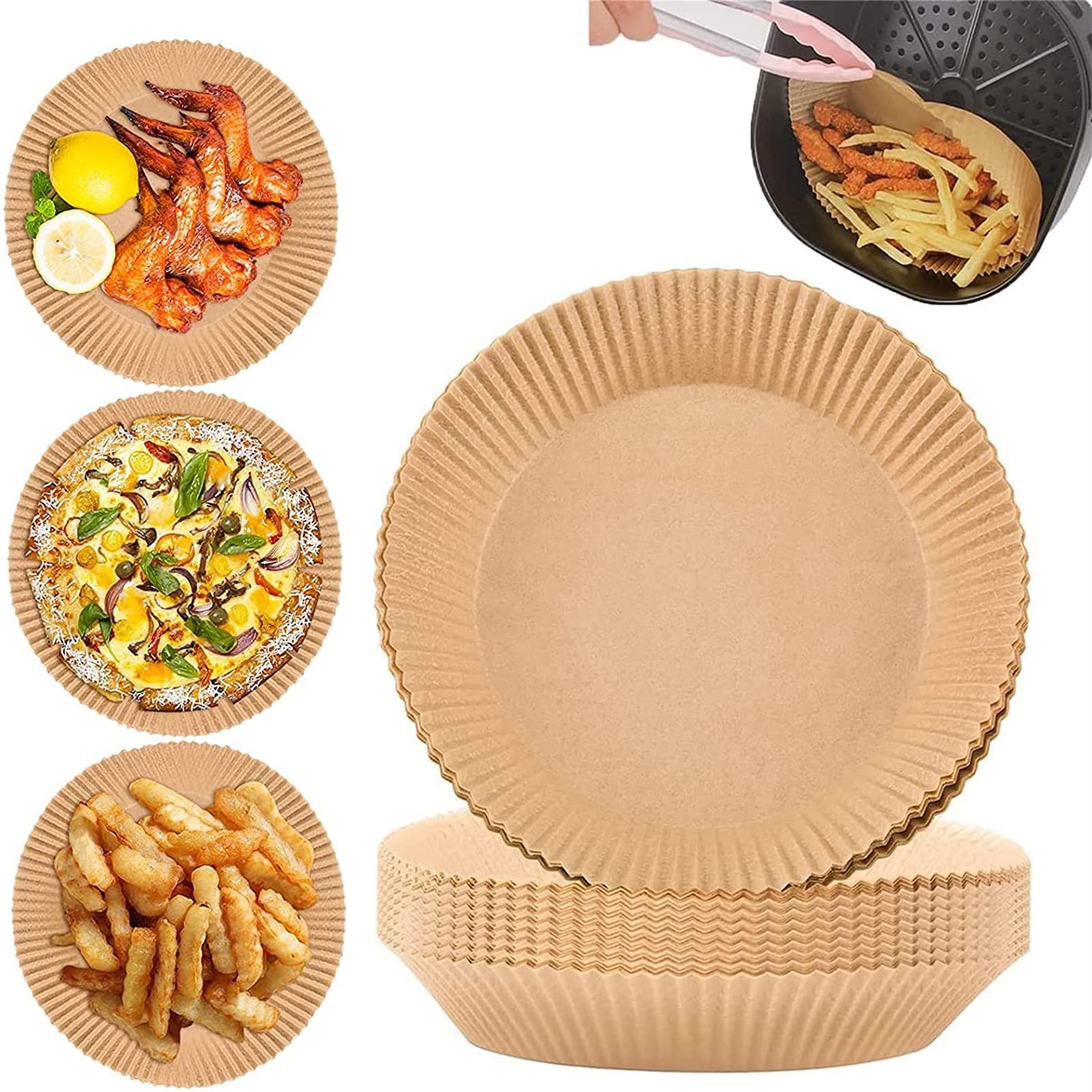 **Non-Stick Air Fryer Parchment Paper Liners - 7.9/6.3 Inch Unperforated Round Basket Liners, 100PCS Natural Brown Disposable Liners for Healthy Cooking | Perfect for Air Fryers, Baking, Roasting & Meal Prep**