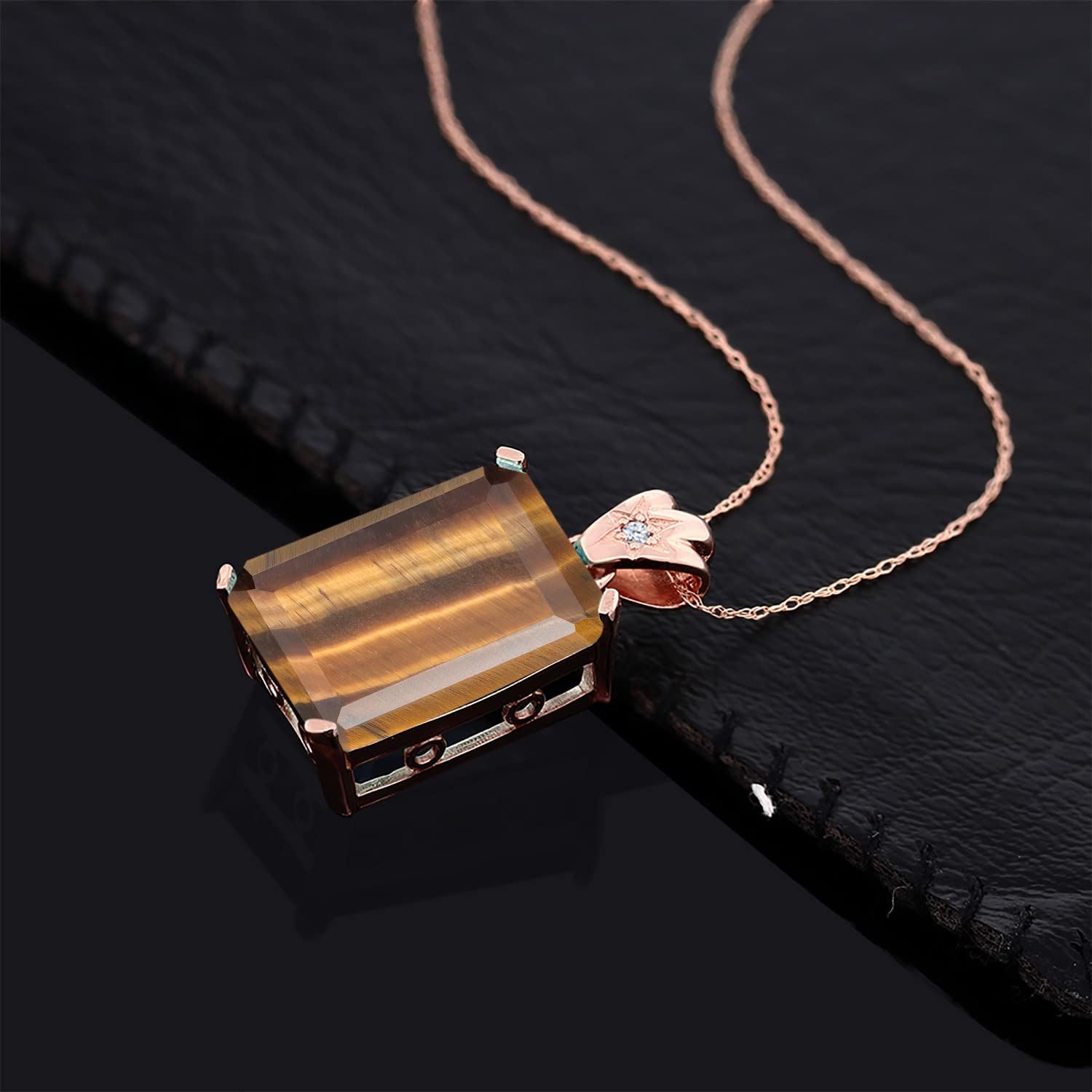18K Rose Gold Plated Silver Emerald Cut Gemstone Birthstone Pendant Necklace - 18X13MM Center Stone & 1.8MM Round Accents | Elegant Fine Jewelry Gift for Women, Wife, Mom | 18 Inch Chain Included | Perfect for Birthdays, Anniversaries & Special Occasions