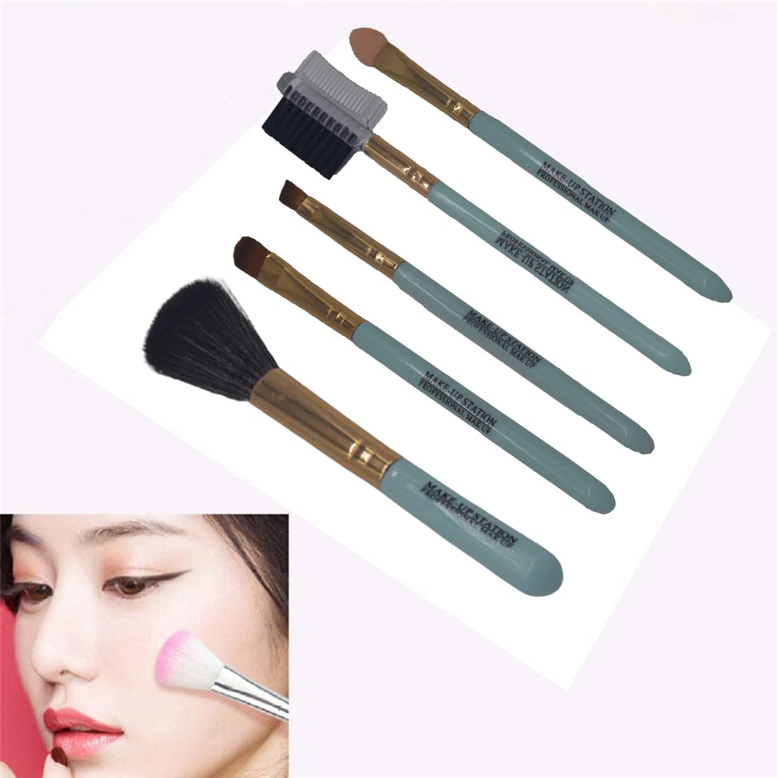 MOMISY 5-Piece Synthetic Makeup Brush Set - Foundation, Powder, Eyeshadow, Lip & Detail Brushes for Flawless Face Makeup | Perfect for Daily Use, Travel & Professional Makeup Artists (Green)