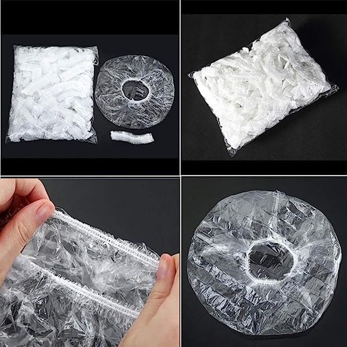 **OSEN Reusable Waterproof Shower Cap for Men & Women - Elastic Hair Bath Cap for Swimming, Bathing, Showering, Makeup & Styling - Transparent (Pack of 100) - Perfect for Travel, Spa & Home Use**
