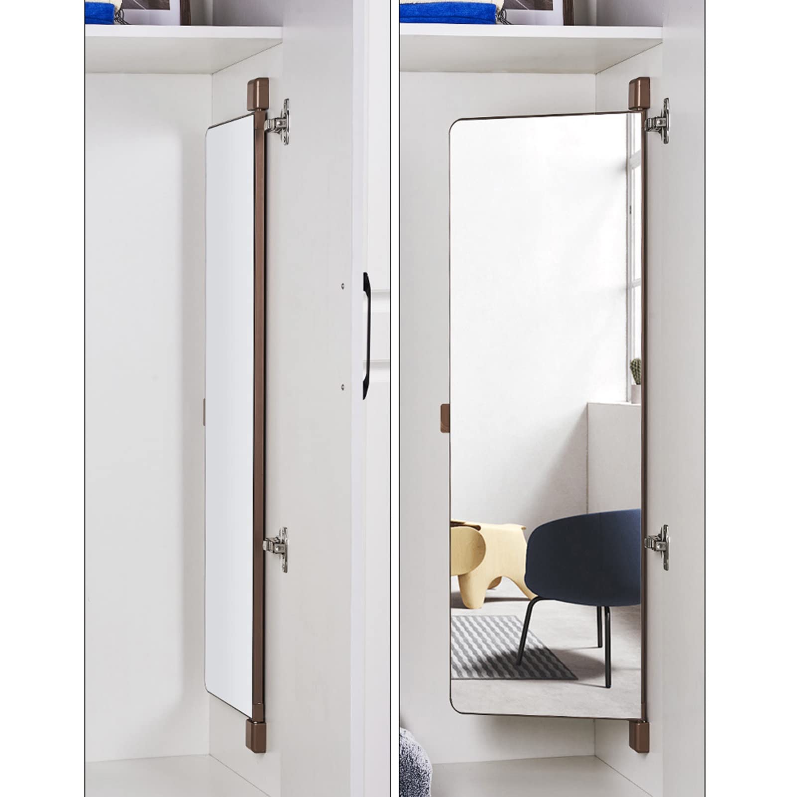 Pink Folding Closet Mirror with Hinged Door & Sliding Full-Body Dressing Mirror - Built-in Rotating Hidden Mirror for Wardrobe (90cm x 35cm) | Perfect for Bedroom, Walk-in Closet & Dressing Room Organization