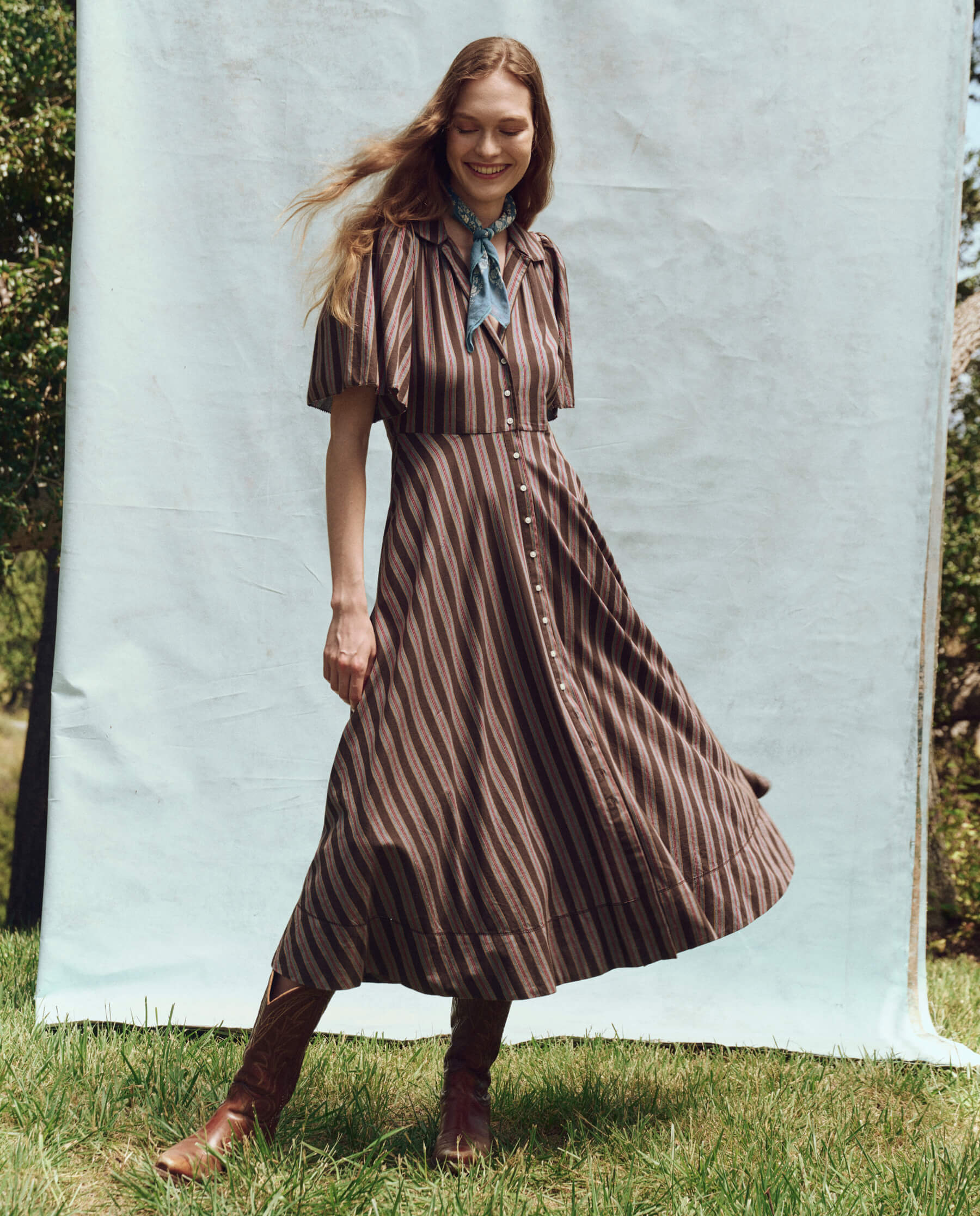 The Bridge Dress - Black Frontier Stripe | Elegant Women's Midi Dress for Work, Date Night & Special Occasions