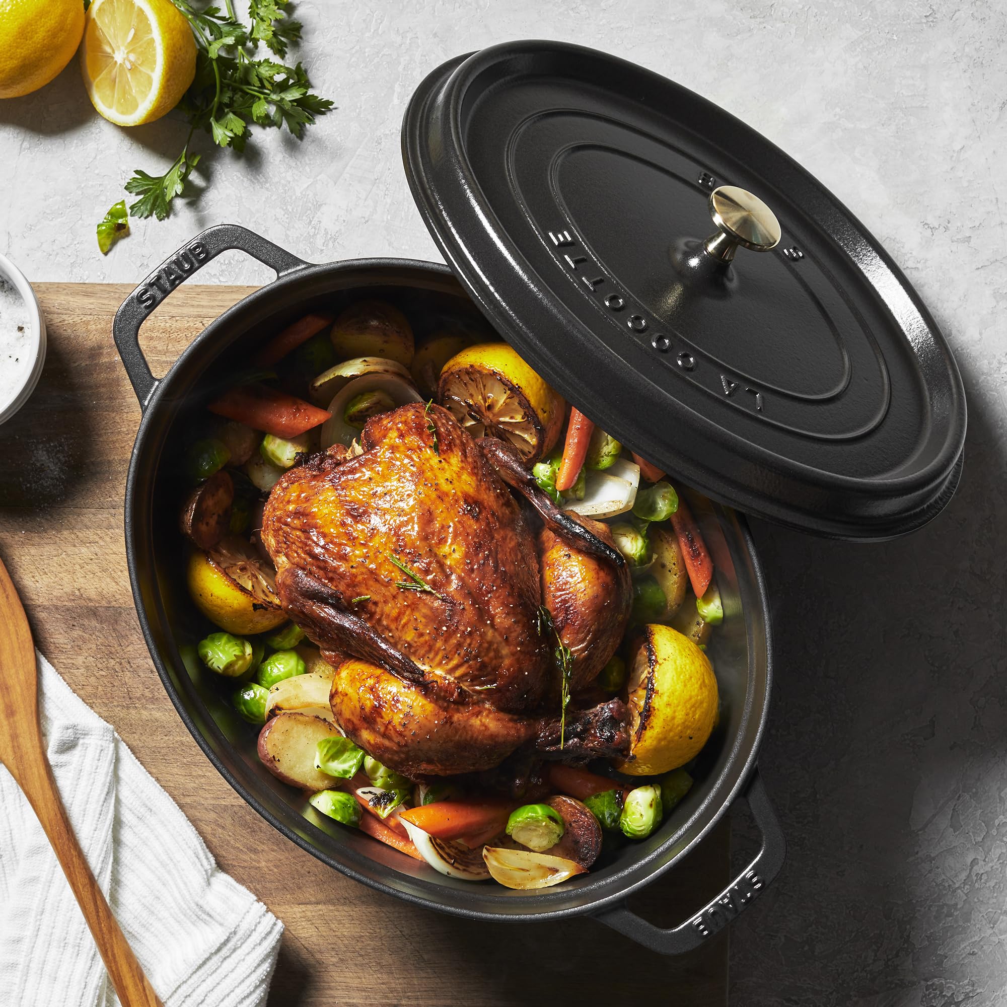 Staub 37cm Cast Iron Dutch Oven - Enameled Black Cocotte for Stovetop, Oven & Grill - Perfect for Braising, Stewing & Baking - Heavy Duty Cookware for Home Chefs