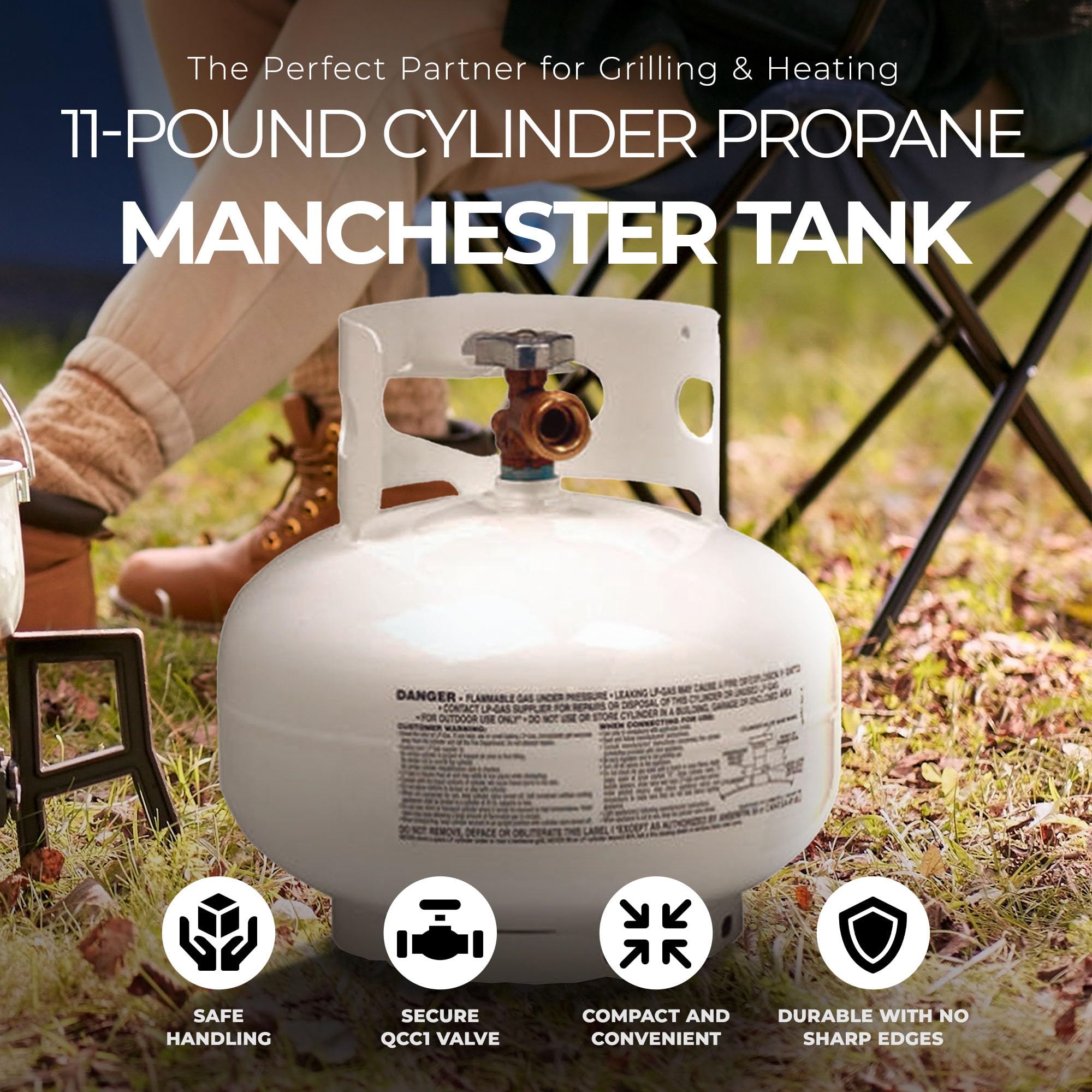 Manchester Tank & Equip 10393.1 11lb Propane Gas Cylinder - Portable Fuel Tank for Grilling, Camping & Outdoor Cooking | DOT Certified Steel Container