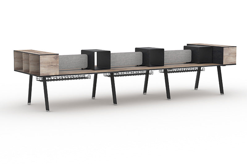 ARTO 6-Person Double-Sided Workstation Desk 5.0M in Warm Oak & Black - Perfect for Office, Conference Room & Collaborative Workspaces