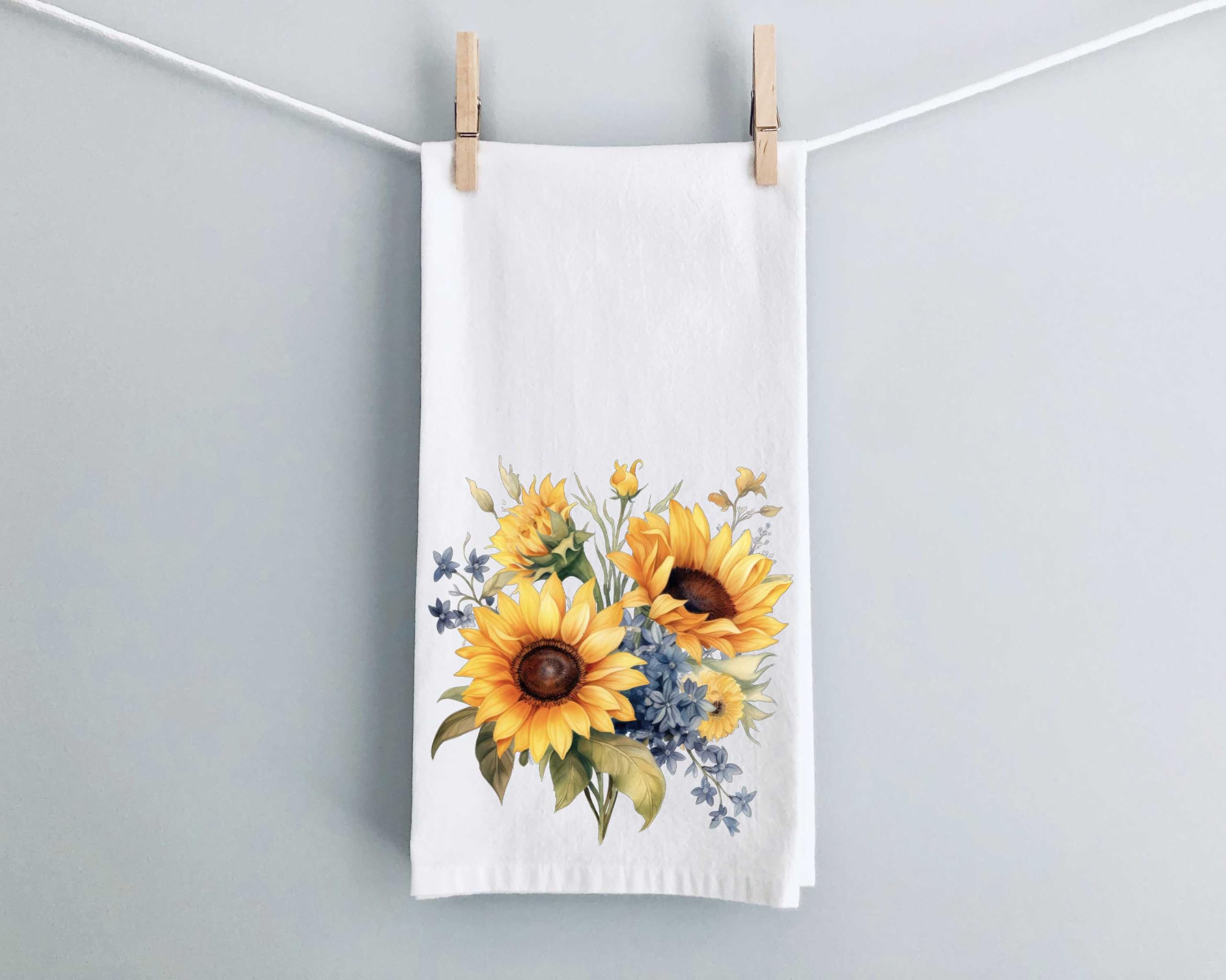 Sunflower Bouquet Tea Towel - Large 18x28 Inch Handmade Cotton Kitchen Dish Towel | Perfect for Drying Dishes, Decorating Farmhouse Kitchens & Gift Giving