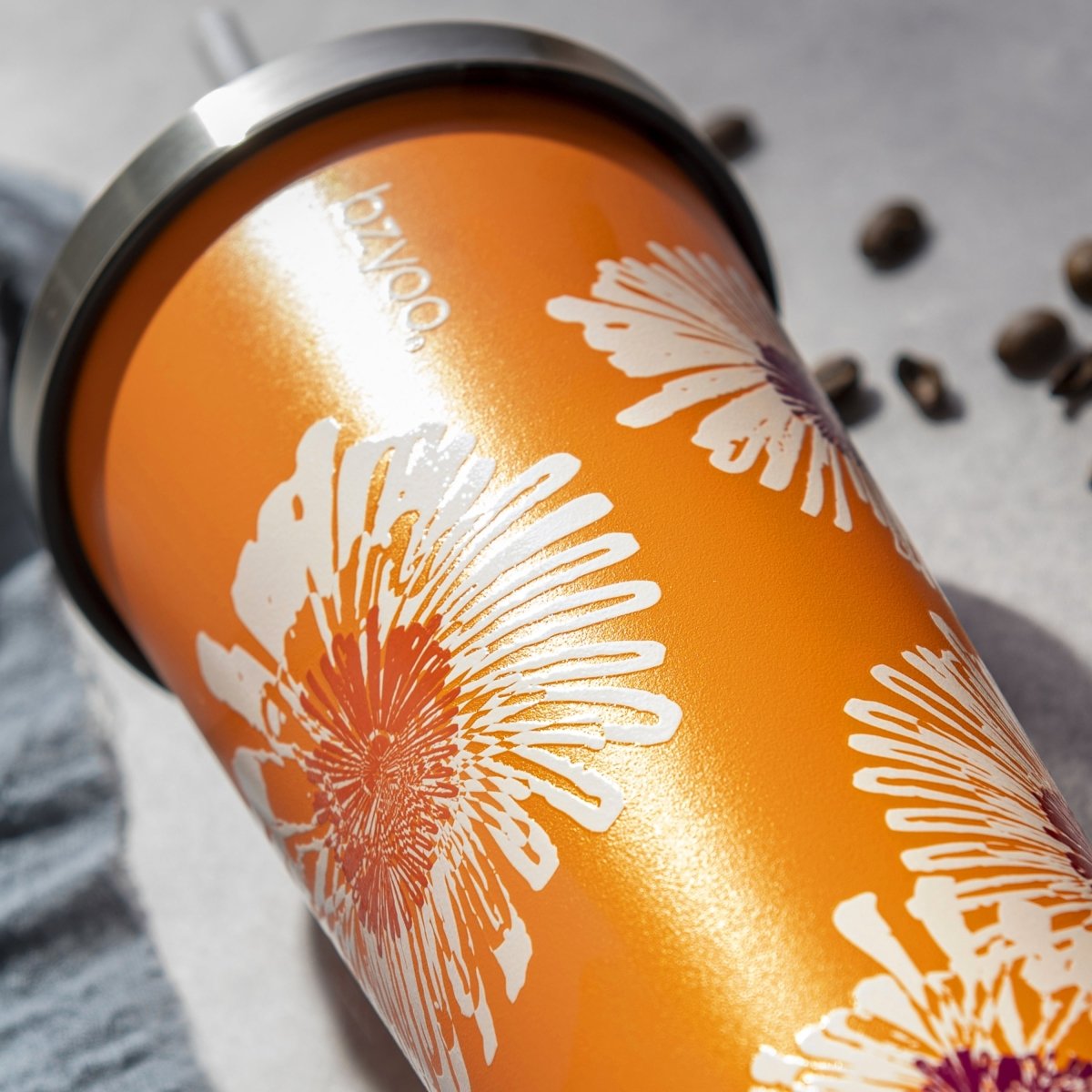 24oz Double Wall Vacuum Insulated Stainless Steel Tumbler with Straw Lid - Floral Orange Design | Leakproof & Sweatproof | Perfect for Coffee, Iced Tea & Outdoor Activities