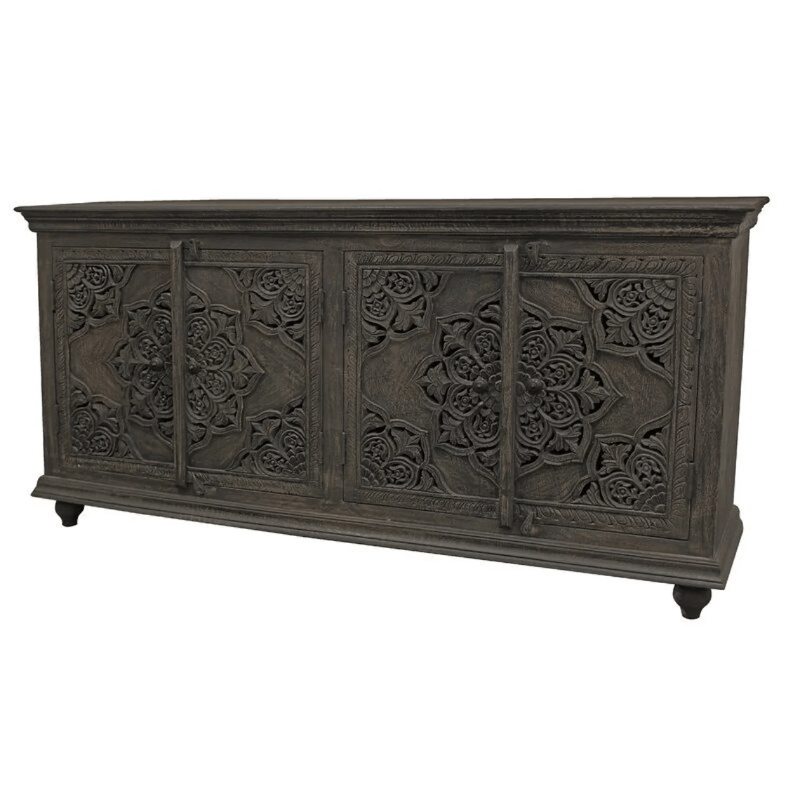 Hand Carved Gray Sideboard - Vintage Indian Antique Furniture for Dining Room & Living Room Storage