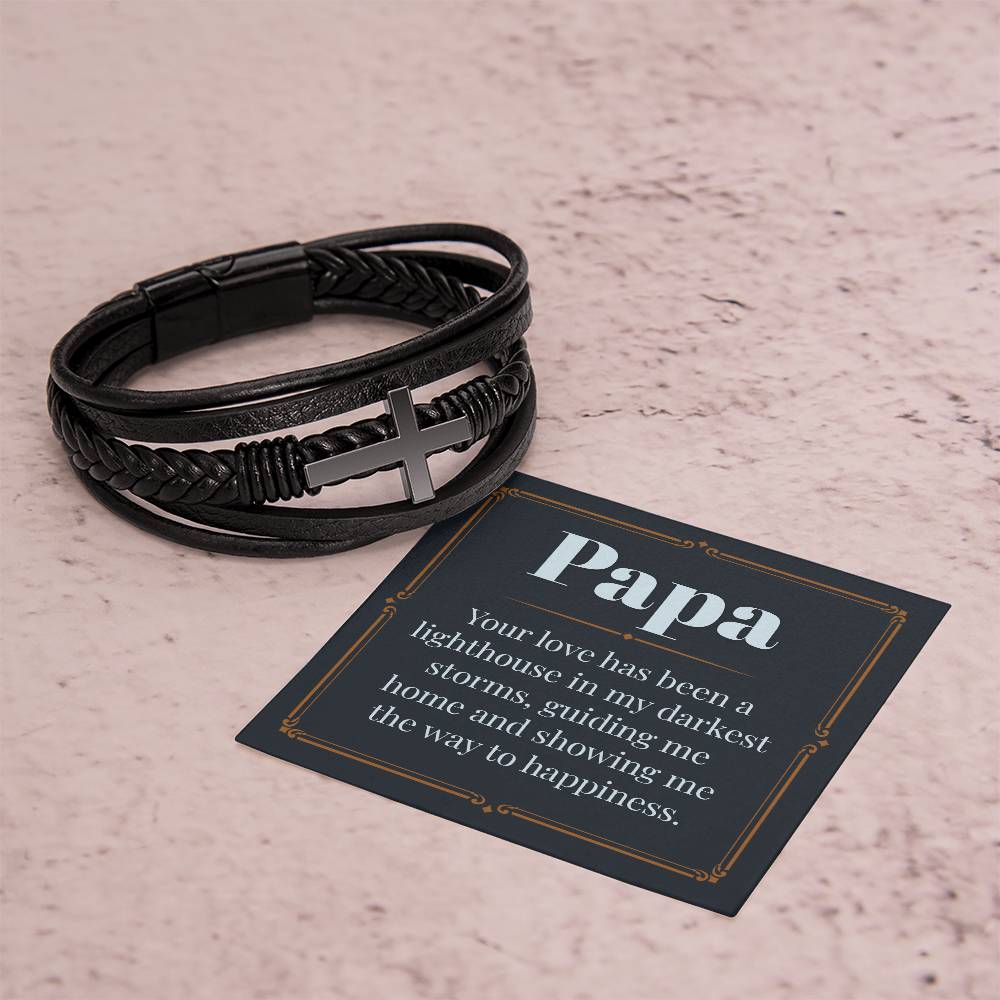 Men's Leather Bracelet with Cross Pendant - Thoughtful Gift for Dad, Father's Day, Birthday & Christmas | Religious Jewelry for Christian Men