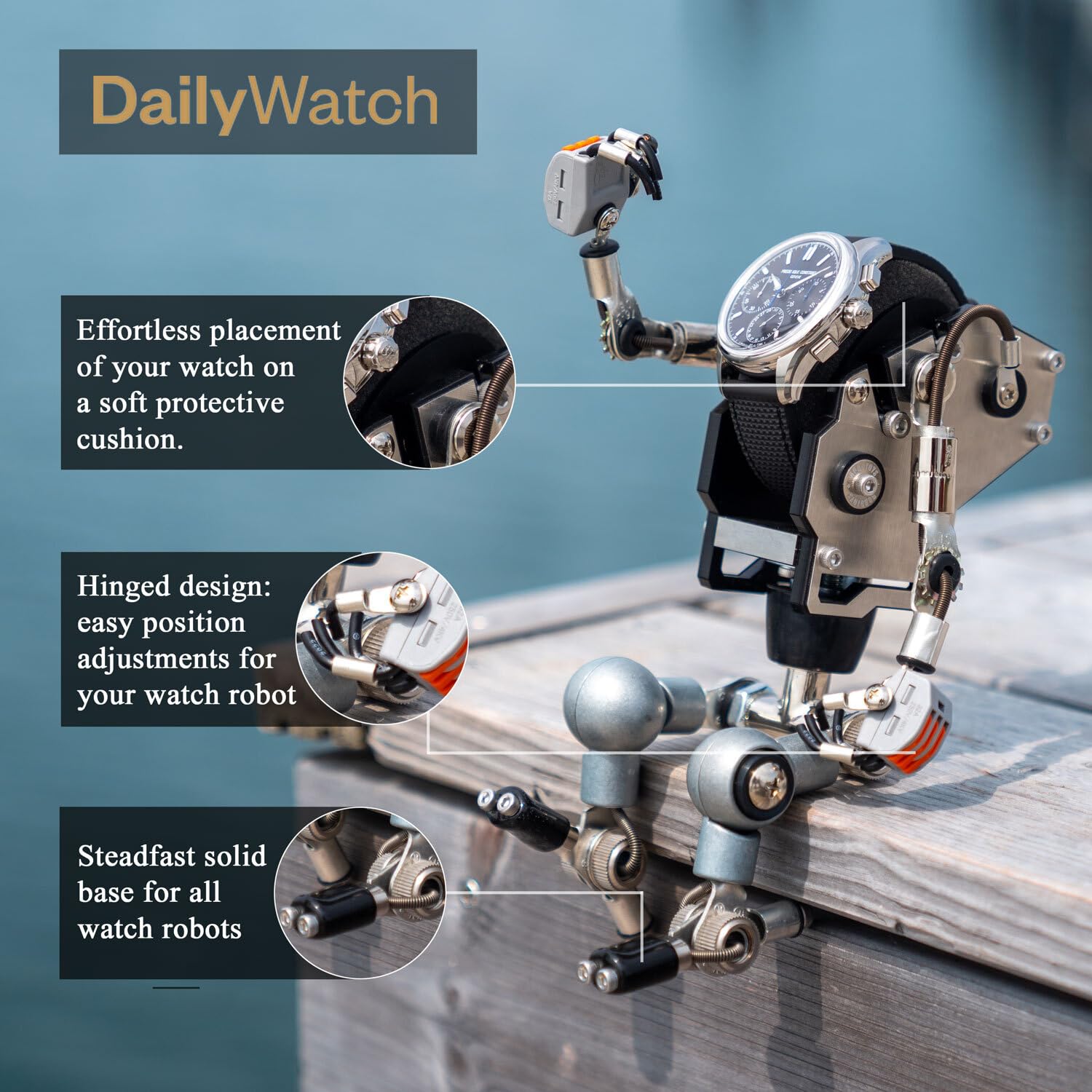 Handcrafted Robot Watch Stand with Adjustable Arms & Legs - Unique Watch Display Stand for Jewelry & Watch Organization - Perfect Watch Holder & Accessory for Home, Office, or Gift Use