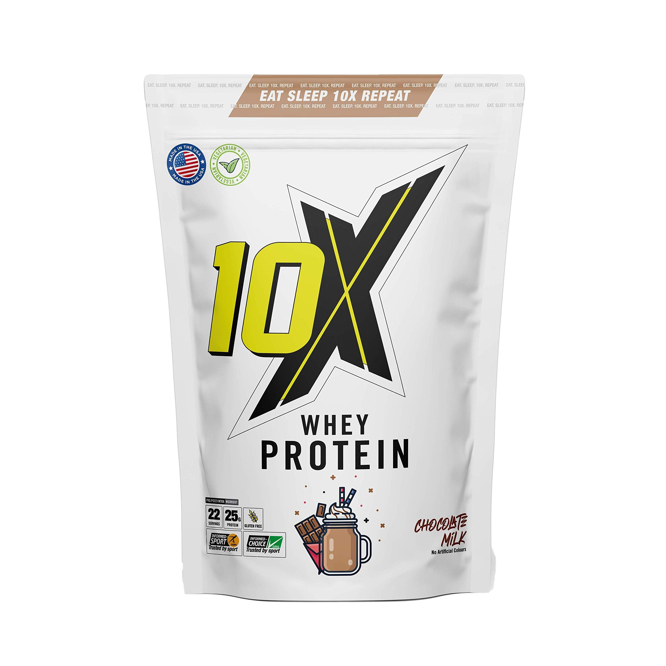 10X Athletic Whey Protein Powder - 720g Chocolate Milk Flavor for Muscle Growth & Recovery - Ideal for Gym Workouts, Weight Training & Post-Exercise Recovery