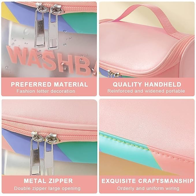 Waterproof Transparent Travel Cosmetic Bag for Women - Multipurpose Makeup & Toiletry Organizer with Zipper - Portable Pink Cosmetic Pouch for Home, Gym, Airplane & Vacation Essentials