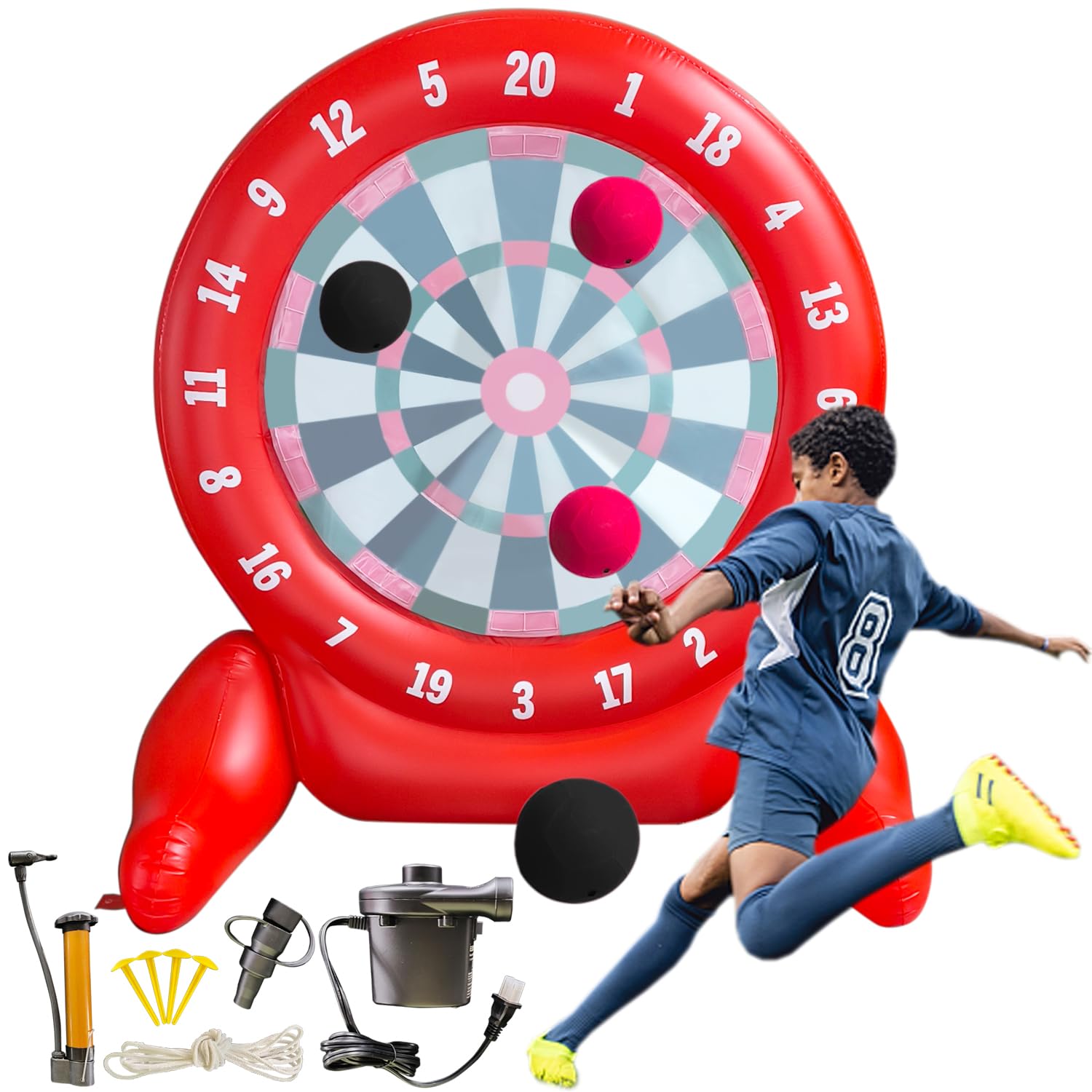 6Ft Tall Inflatable Giant Kick Darts Game Set - Jumbo Outdoor Soccer Target Dartboard with 2 Soccer Balls & Air Pump - Perfect for Backyard Parties, Sports Games, and Family Outdoor Activities