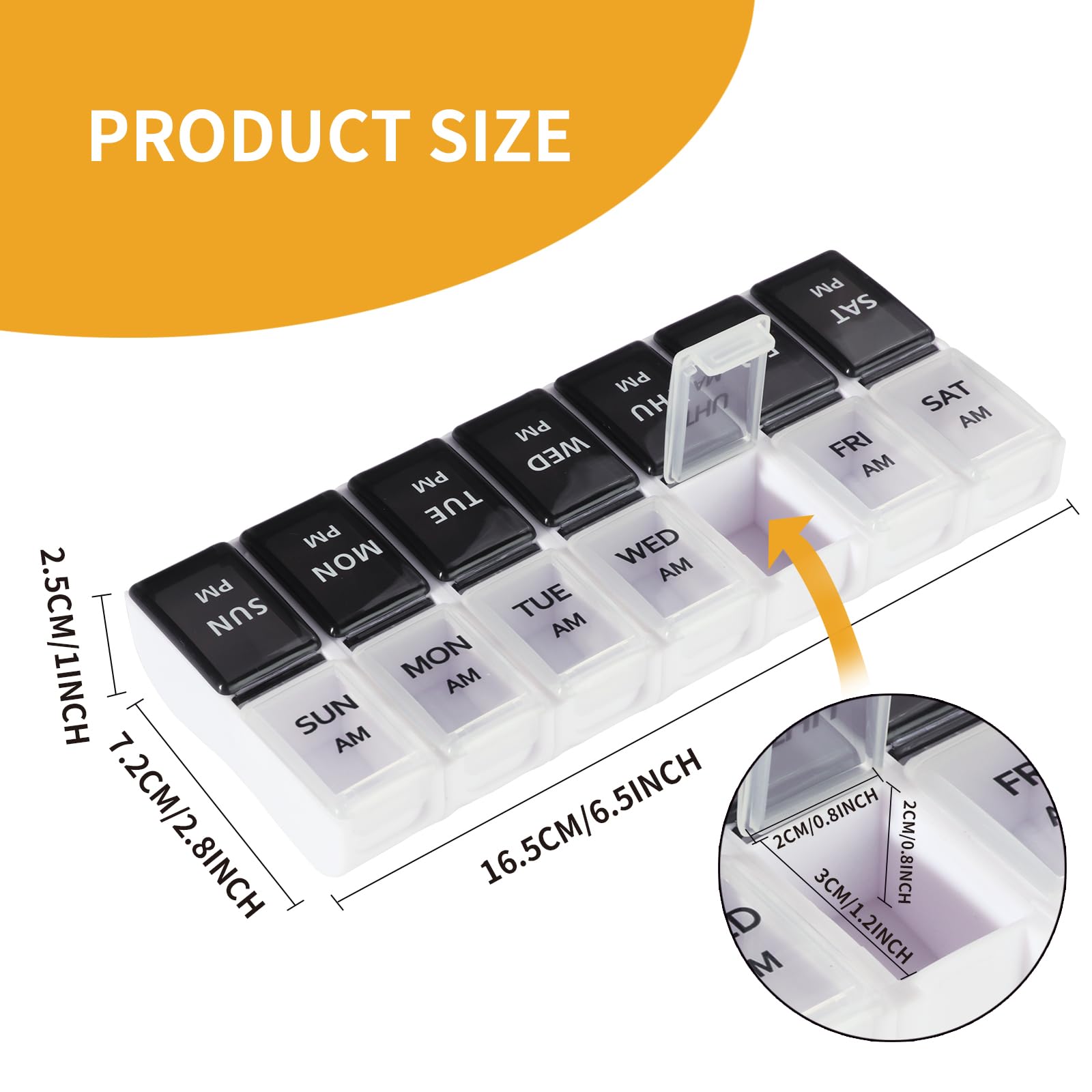 7-Day Pill Organizer with 14 Compartments - Morning & Evening Removable Medicine Box for Vitamins, Fish Oil, Supplements & Pills | Perfect for Travel, Home & Daily Medication Management (White + Black)