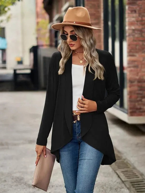 Women's Solid Color Loose Fit Cardigan Sweater - Lightweight Knit Open Front Long Sleeve Cover Up for Casual Wear, Office, and Layering
