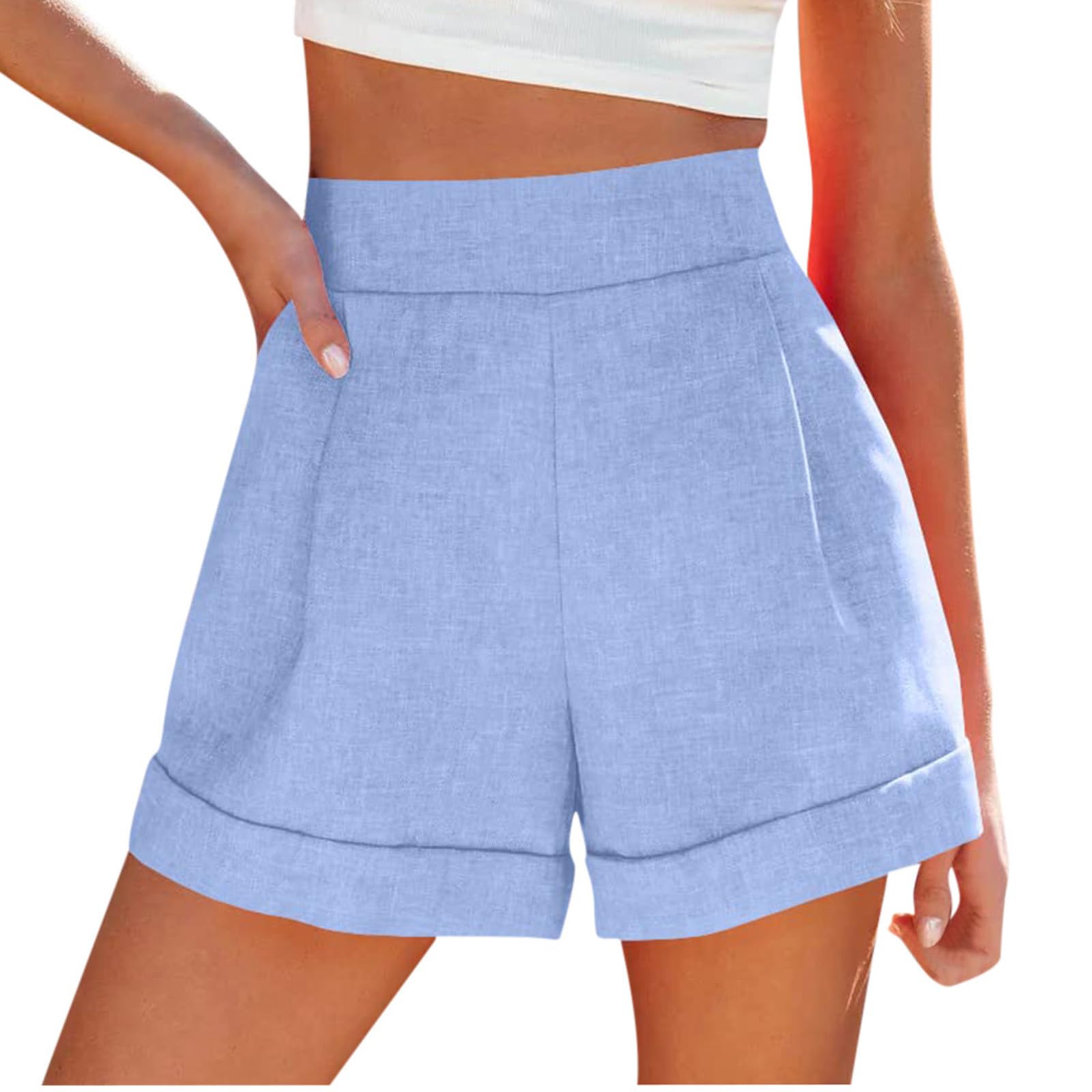 Women's Cotton Linen High Waist Lounge Shorts - Comfy Summer Casual Wear for Home & Travel