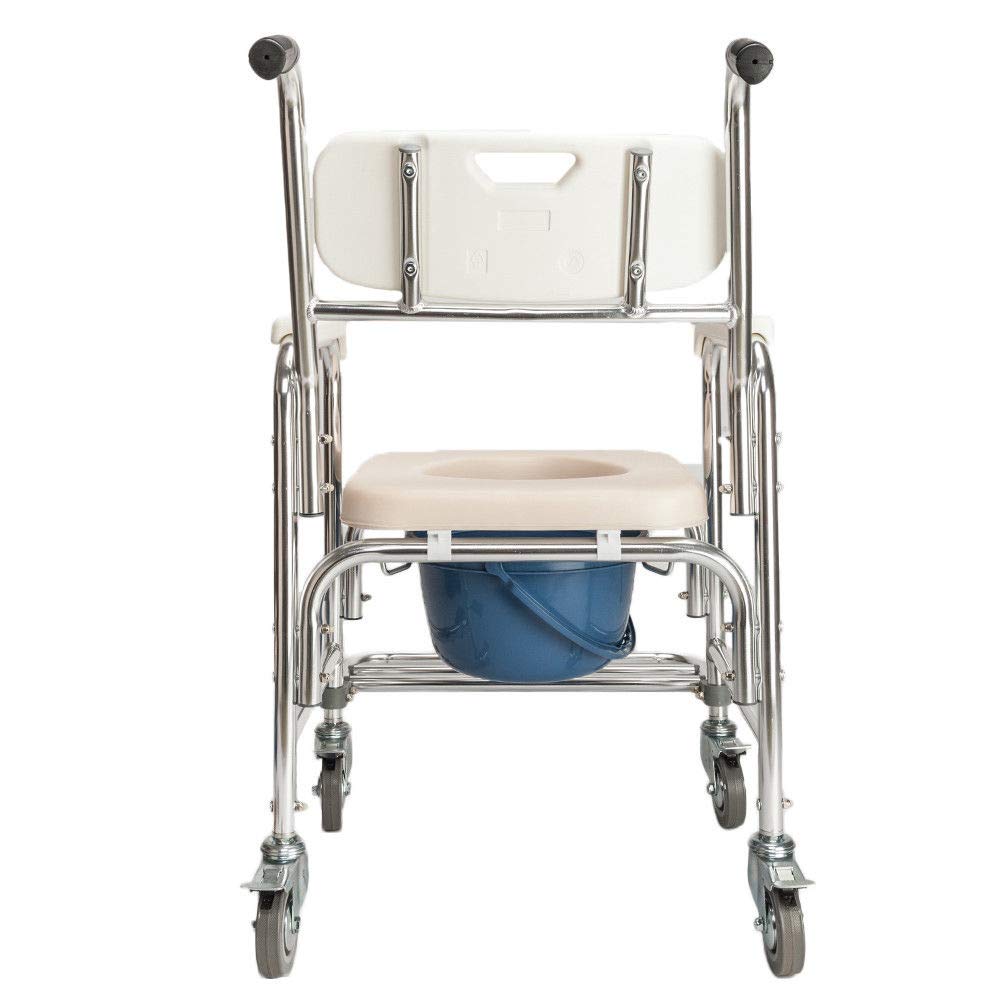 Lightweight Wheelchair Commode with Padded Seat - Shower & Bedside Transport Chair for Elderly & Disabled - Ideal for Bathroom Safety & Home Care Assistance