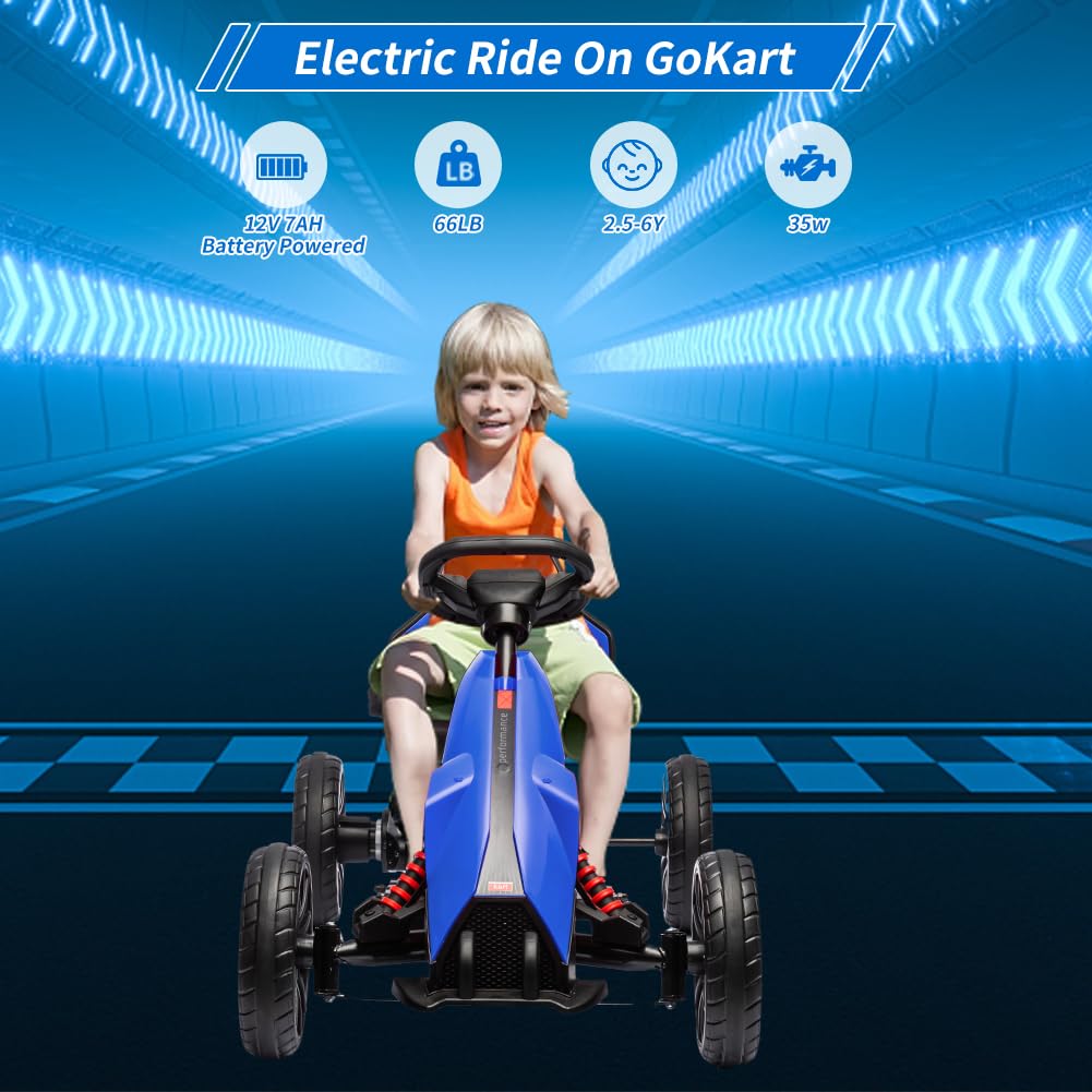 GARVEE 12V Electric Go Kart for Kids Ages 3-6 | Battery Powered Ride On Car with Adjustable Seat & EVA Wheels | High/Low Speed Settings | Perfect for Outdoor Play, Backyard Fun & Birthday Gifts (Blue)