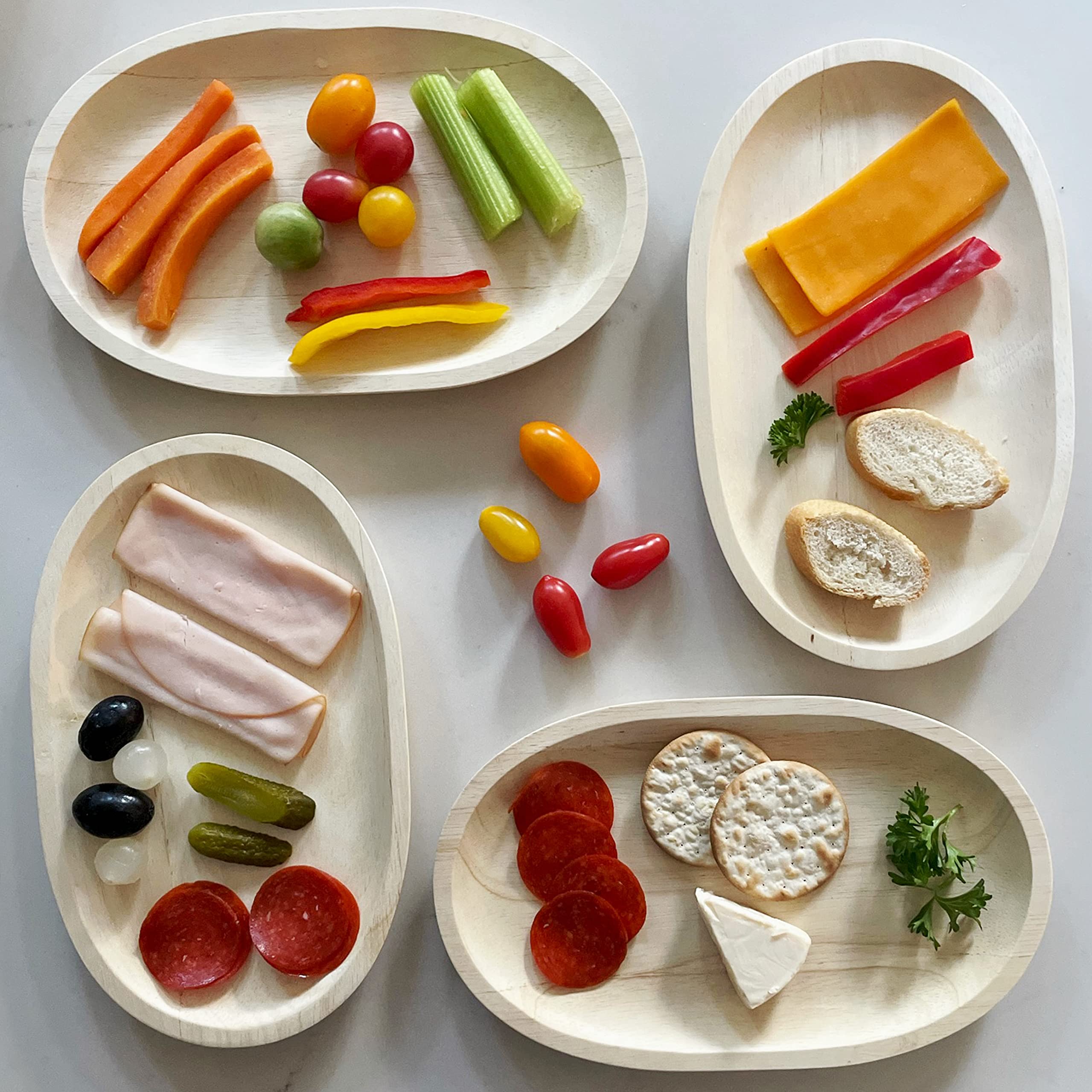 Woodard & Charles Set of 4 Bamboo Serving Trays - Perfect for Charcuterie Boards, Breakfast Pastries, Sushi Platters & Veggie Trays - Ideal for Entertaining, Brunch Parties & Home Dining
