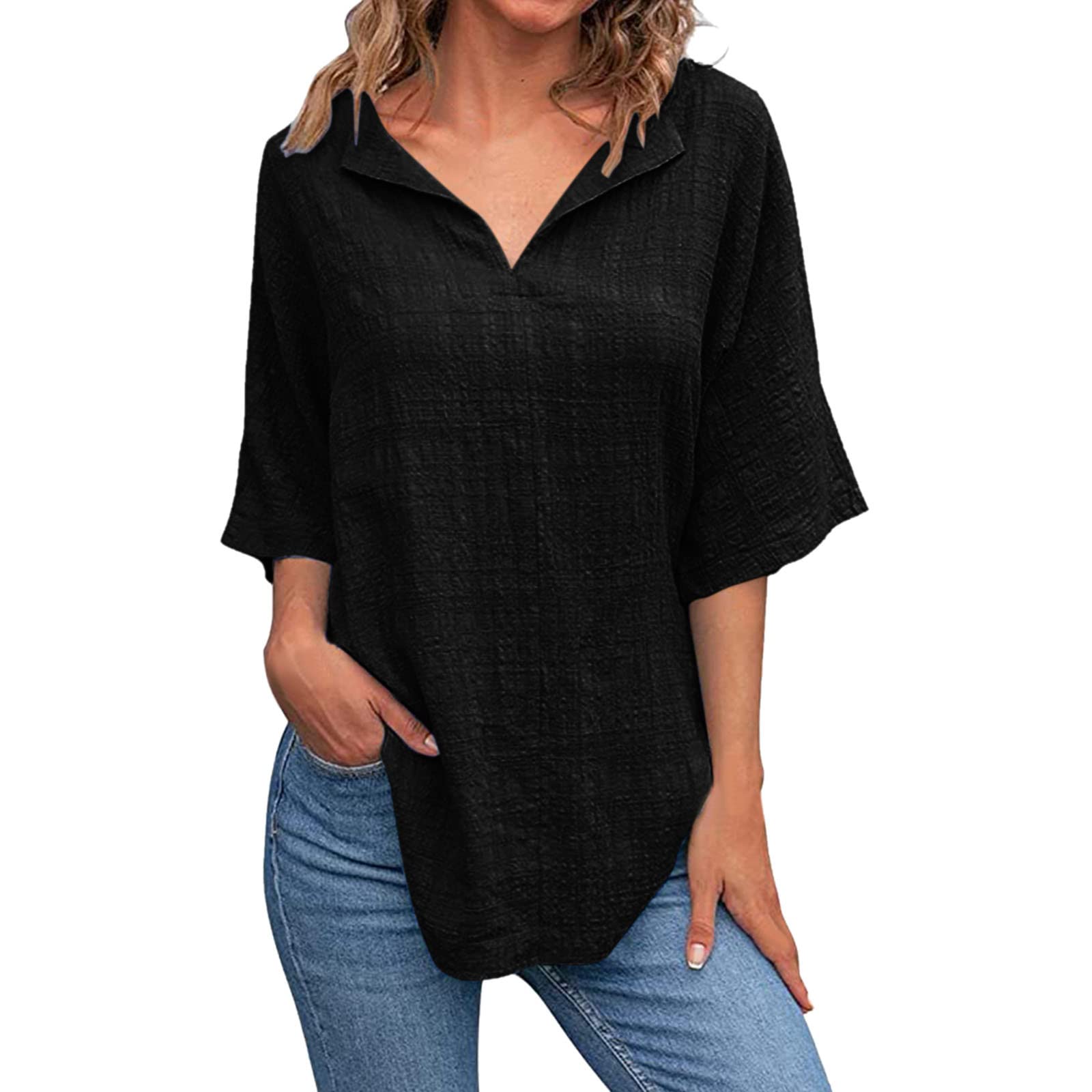 Women's Casual 3/4 Bell Sleeve Crewneck Loose Blouse - Cute Tops for Ladies - Perfect for Office Wear, Date Night & Spring Outfits