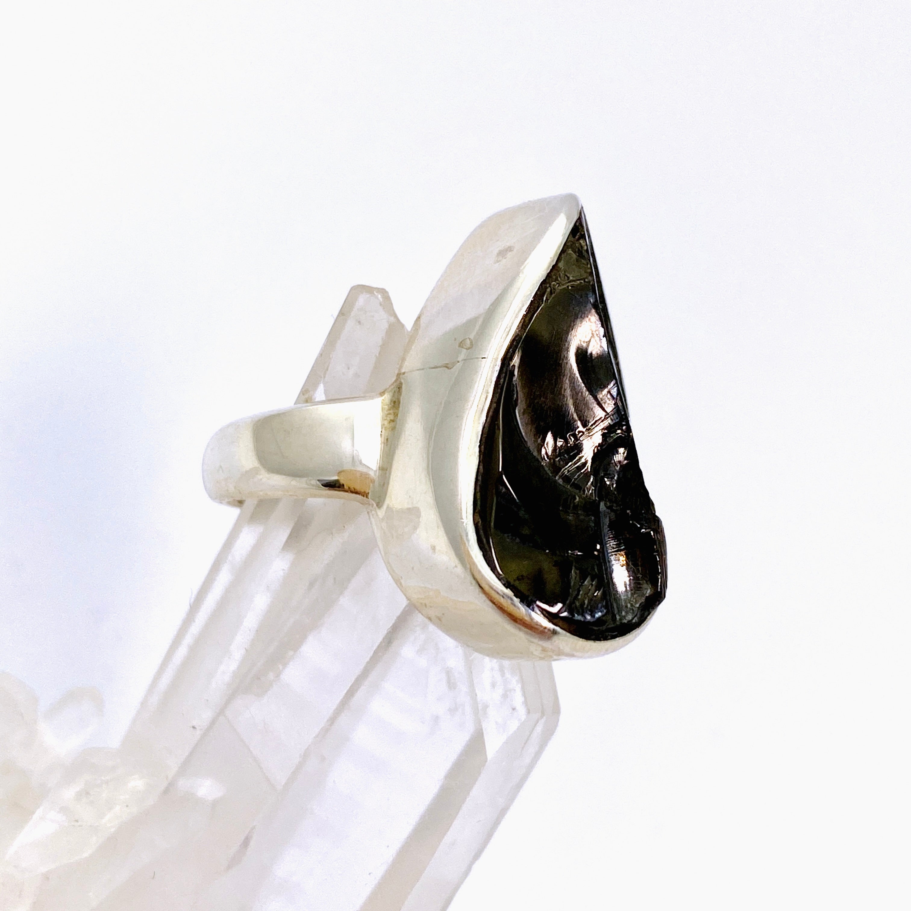 Shungite Teardrop Raw Ring Size 7 - Natural Black Stone Jewelry for Women - Perfect for Energy Protection, Meditation & Everyday Wear
