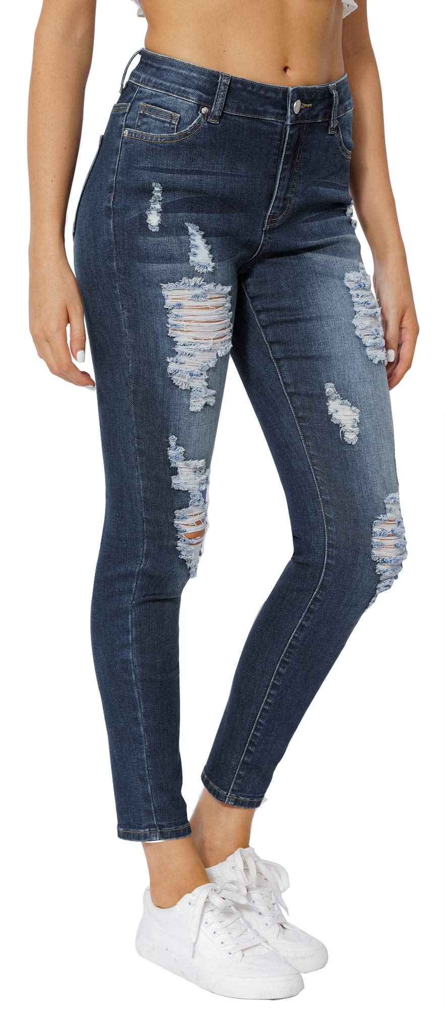 Jouica Women's Stretch Skinny Ripped Distressed Jeans - Classic Wash Destroyed Hole Denim Pants for Casual Outfits & Streetwear Fashion