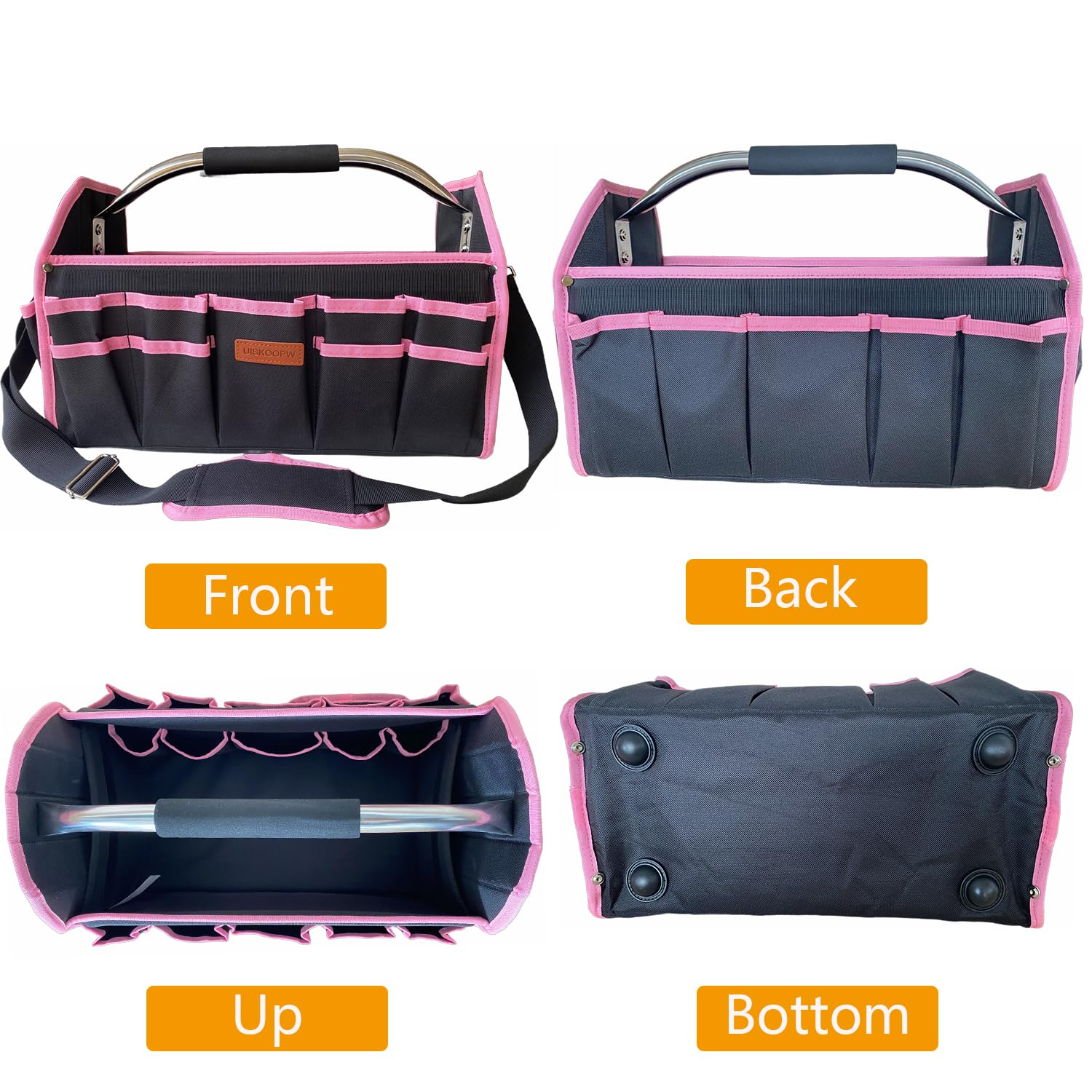 Pink Cleaning Caddy Organizer with Handle - Portable Storage for Cleaning Supplies, Housekeeping & Car Detailing - Durable Cleaning Caddy Bag for Home, Office & Travel (Pink Trim)