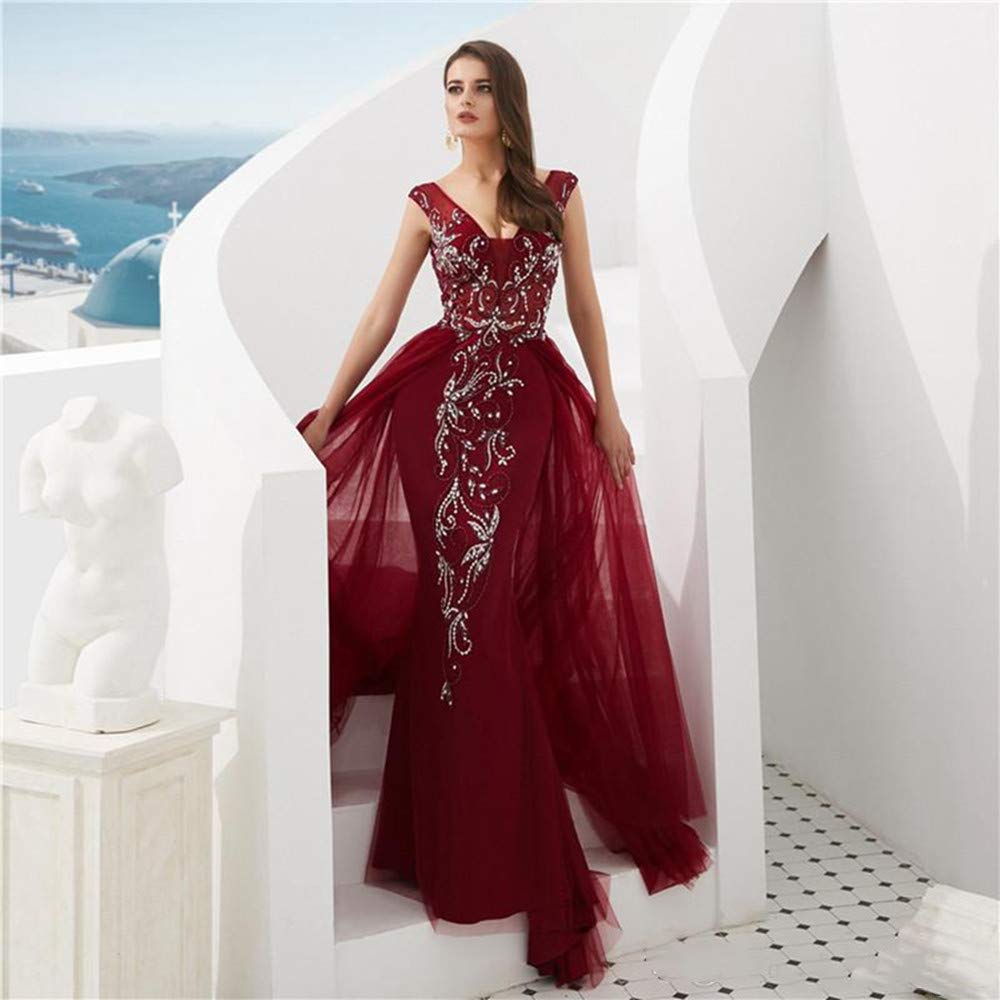 2019 Women's V Neck Mermaid Beaded Rhinestone Backless Prom Evening Dresses - Elegant Formal Gown for Homecoming, Wedding Guest, Cocktail Party & Special Occasions
