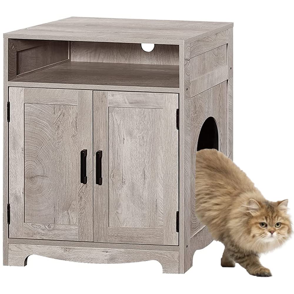 beeNbkks Wooden Cat Litter Box Furniture - Hidden Litter Box Enclosure with Washroom | Indoor Cat House Nightstand End Table & Pet Crate Cabinet | Perfect for Small Spaces, Living Rooms & Bedrooms