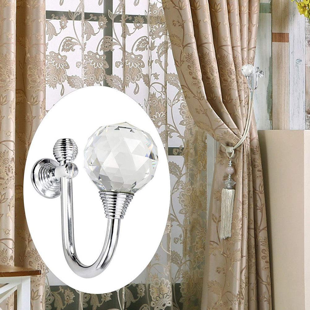 2 Pack Wall Mounted Crystal Curtain Tieback Hooks - Alloy Metal Drapery Holdbacks for Drapes & Sheer Curtains - Elegant Window Decor for Living Room, Bedroom & Home Decor