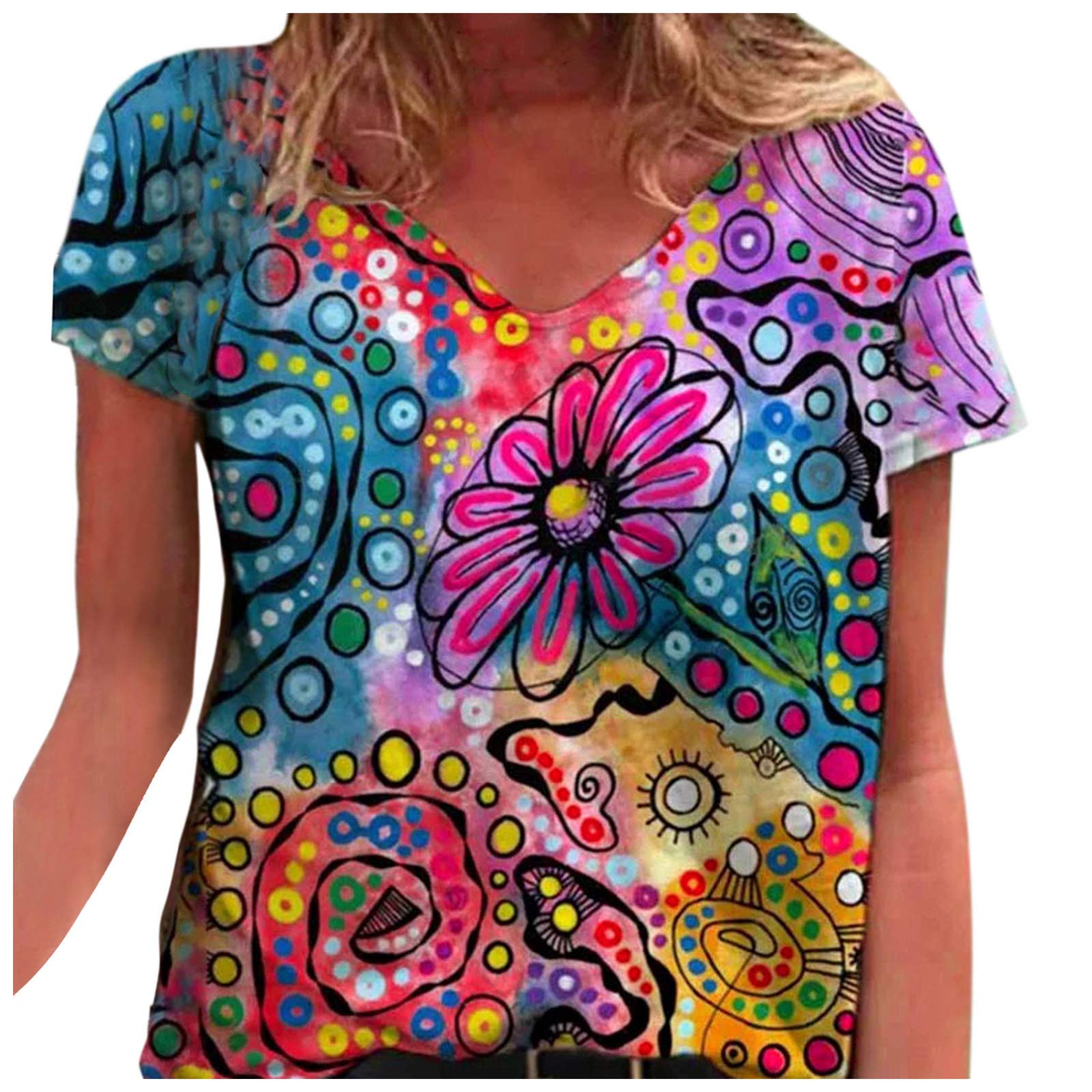 Plus Size Women's Casual Short Sleeve Tunic Top - Loose Fit Crewneck Blouse with Ruffle Detail for Summer | Boho Chic Style for Everyday Wear & Vacation Outfits