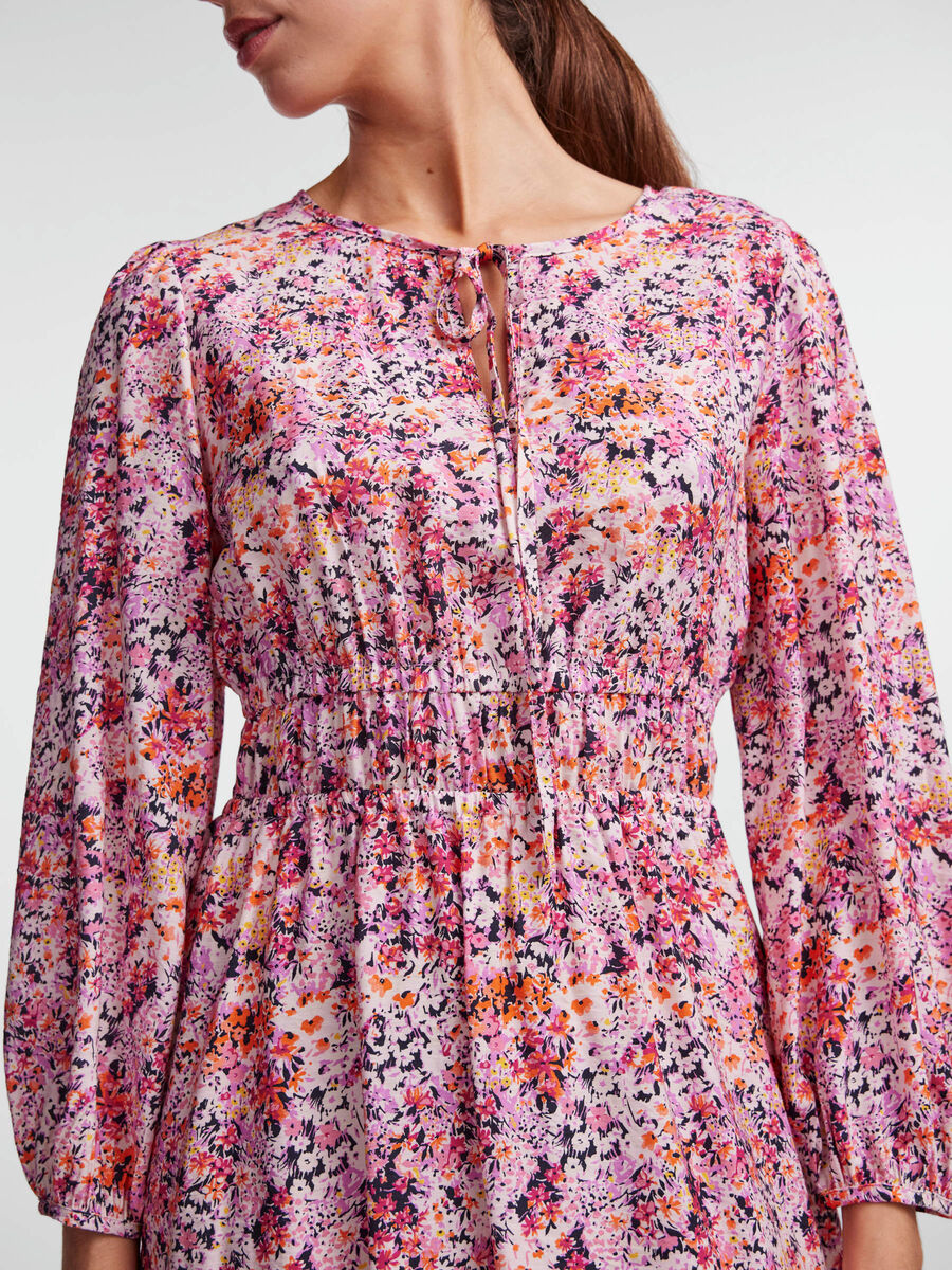 BRUNA Women's Midi Dress with Violet Floral Print - Elegant Casual & Party Wear for Spring & Summer