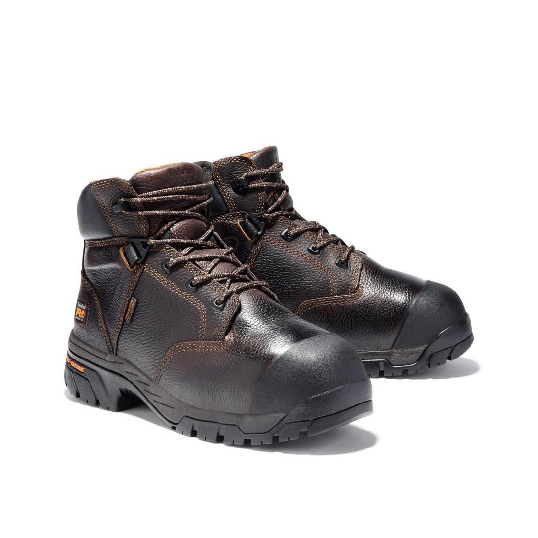 Helix 6 Inch Composite Toe Work Boots with Met Guard - Brown Safety Shoes for Men, Slip Resistant & Electrical Hazard Protection - Ideal for Construction, Warehouse & Industrial Work