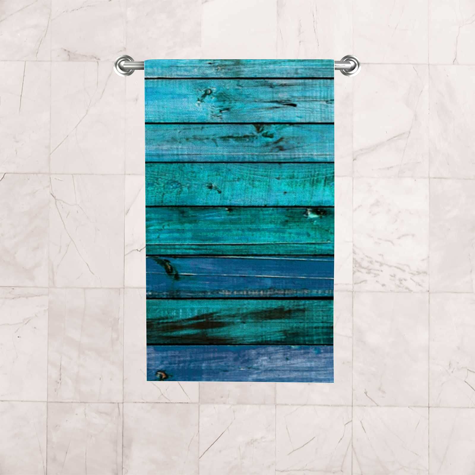 Aqua Blue Hand Towel Set of 2 - Soft Absorbent Teal Turquoise Washcloths 30x15 Inch - Old Wood Texture Face Towels for Gym, Yoga, Spa & Bathroom Decor - Perfect for Travel, Home & Hotel Use